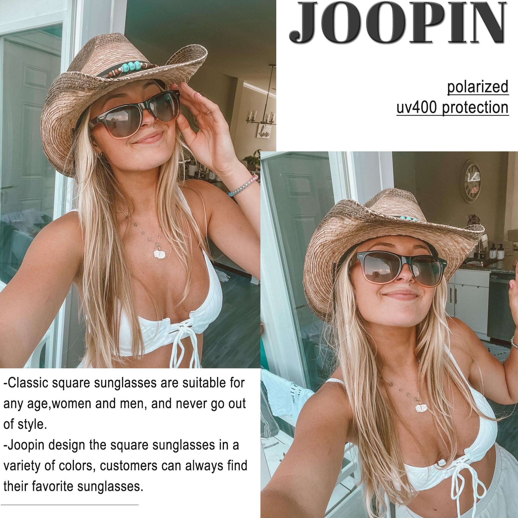 Foto 2 | Gafas de Sol Joopin Square Negras Polarizadas UV400 1 Par Unisex - Venta Internacional