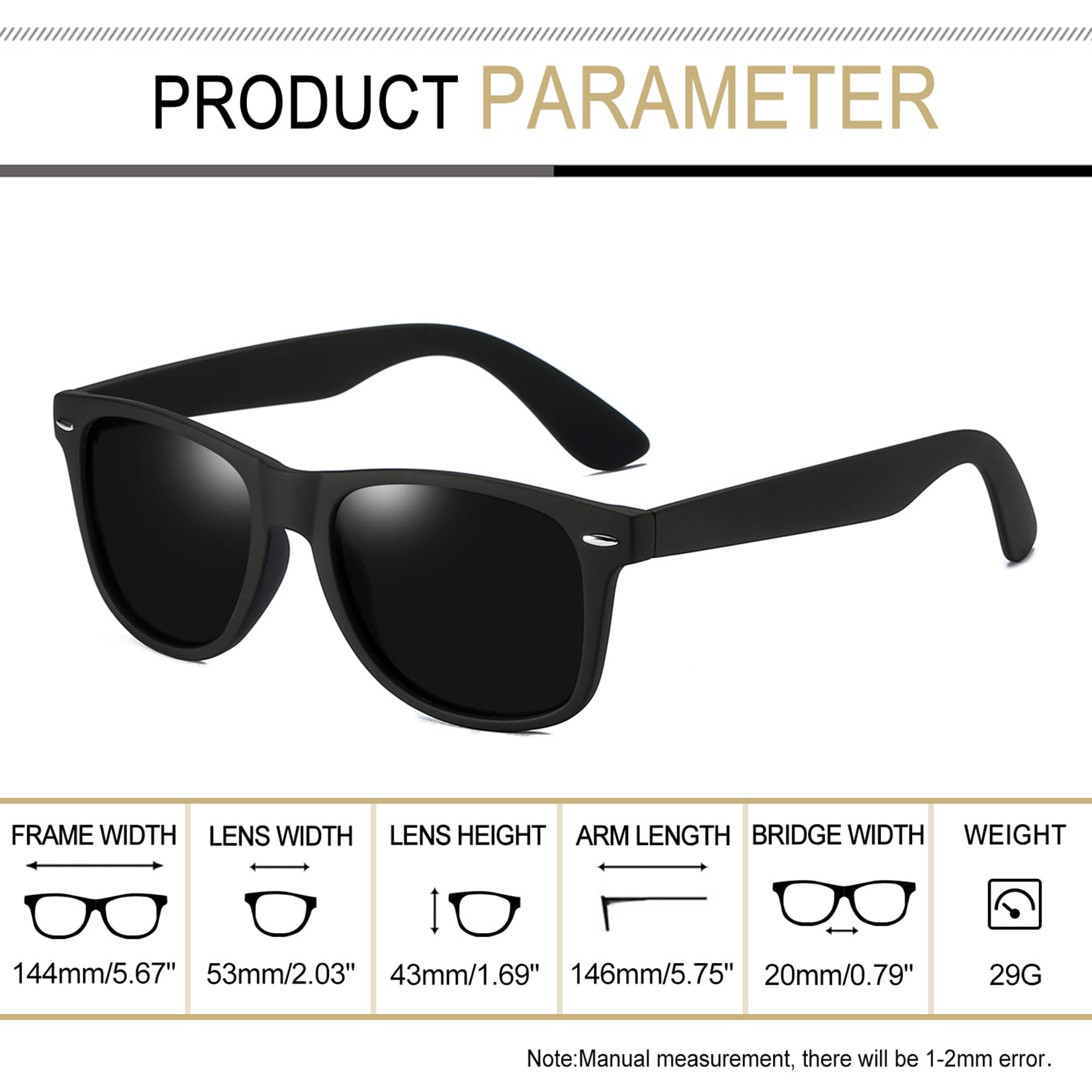 Foto 5 pulgar | Gafas de Sol Joopin Square Negras Polarizadas UV400 1 Par Unisex - Venta Internacional