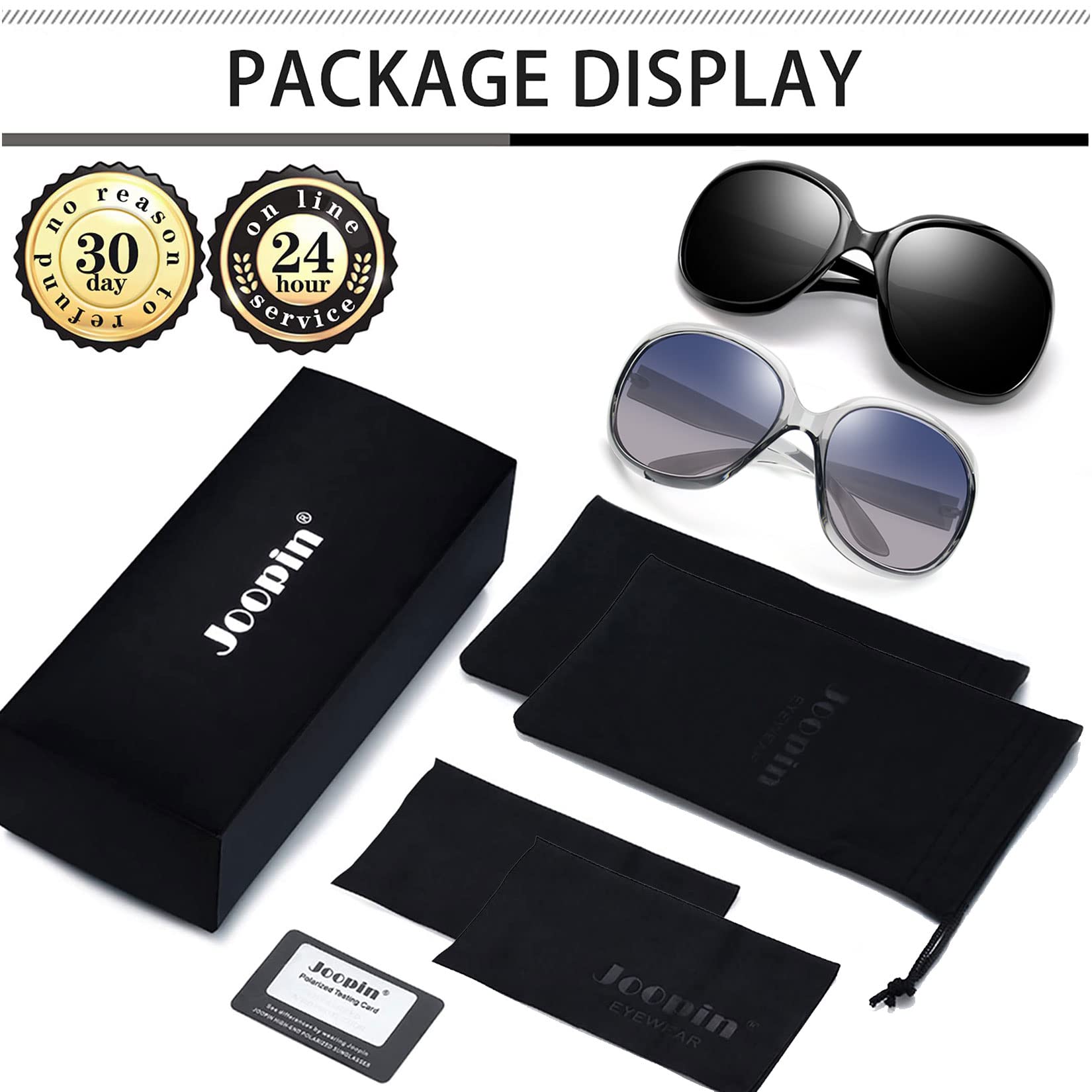 Foto 7 pulgar | Gafas de Sol Joopin Oversized Polarized para Mujer Negro Gris - Venta Internacional