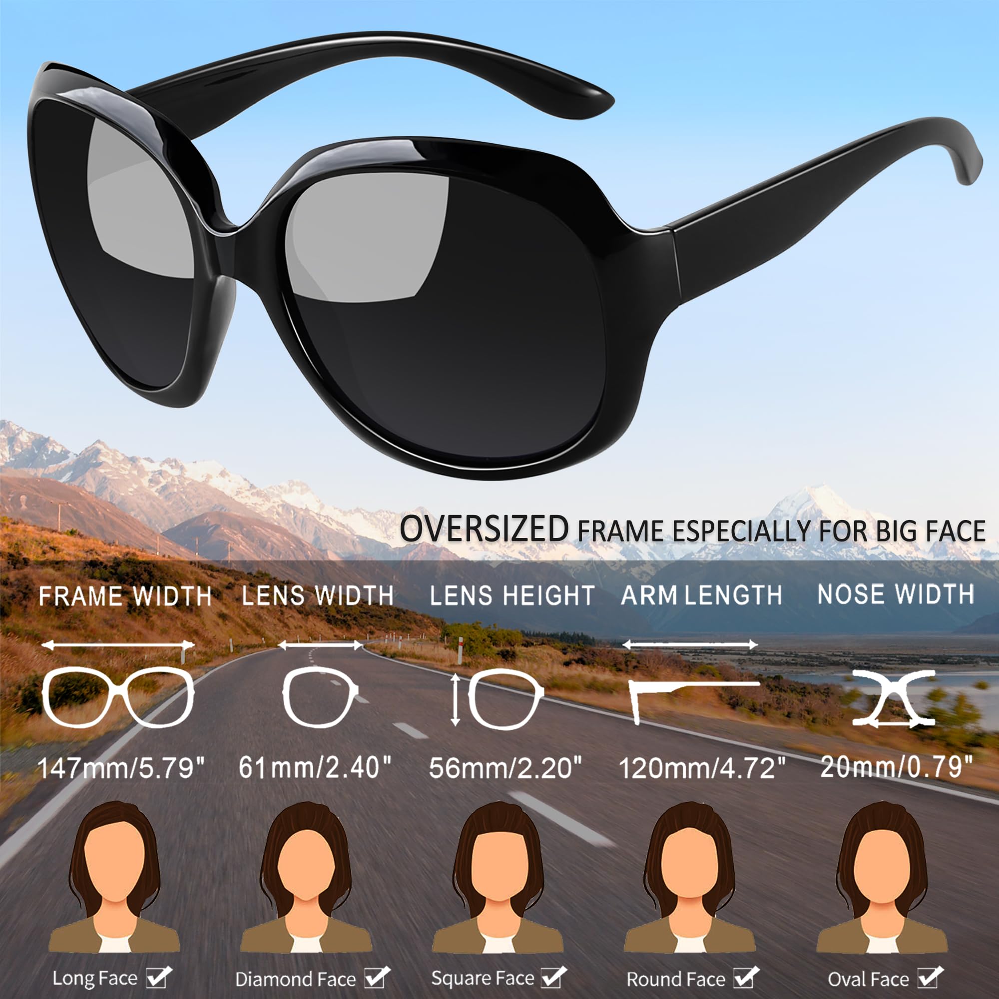 Foto 4 pulgar | Gafas de Sol Joopin Oversized Trendy Polarizadas Negras para Mujer - Venta Internacional