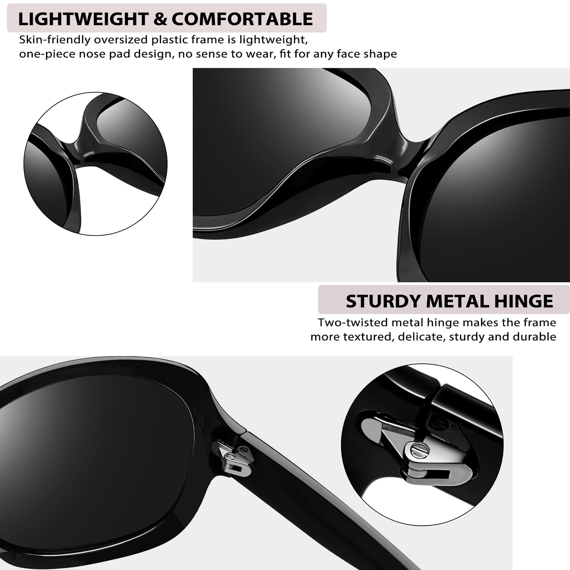 Foto 5 pulgar | Gafas de Sol Joopin Oversized Trendy Polarizadas Negras para Mujer - Venta Internacional