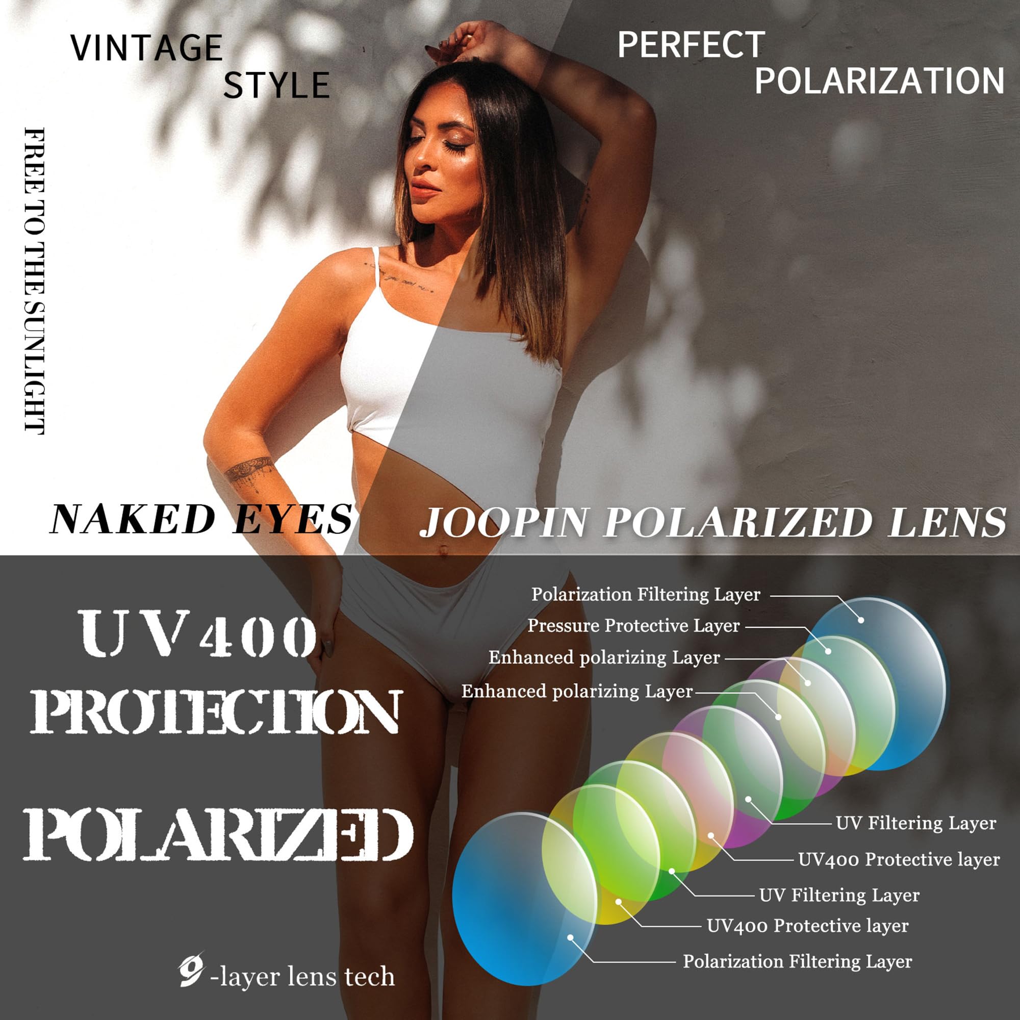 Foto 6 pulgar | Gafas de Sol Joopin Oversized Trendy Polarizadas Negras para Mujer - Venta Internacional