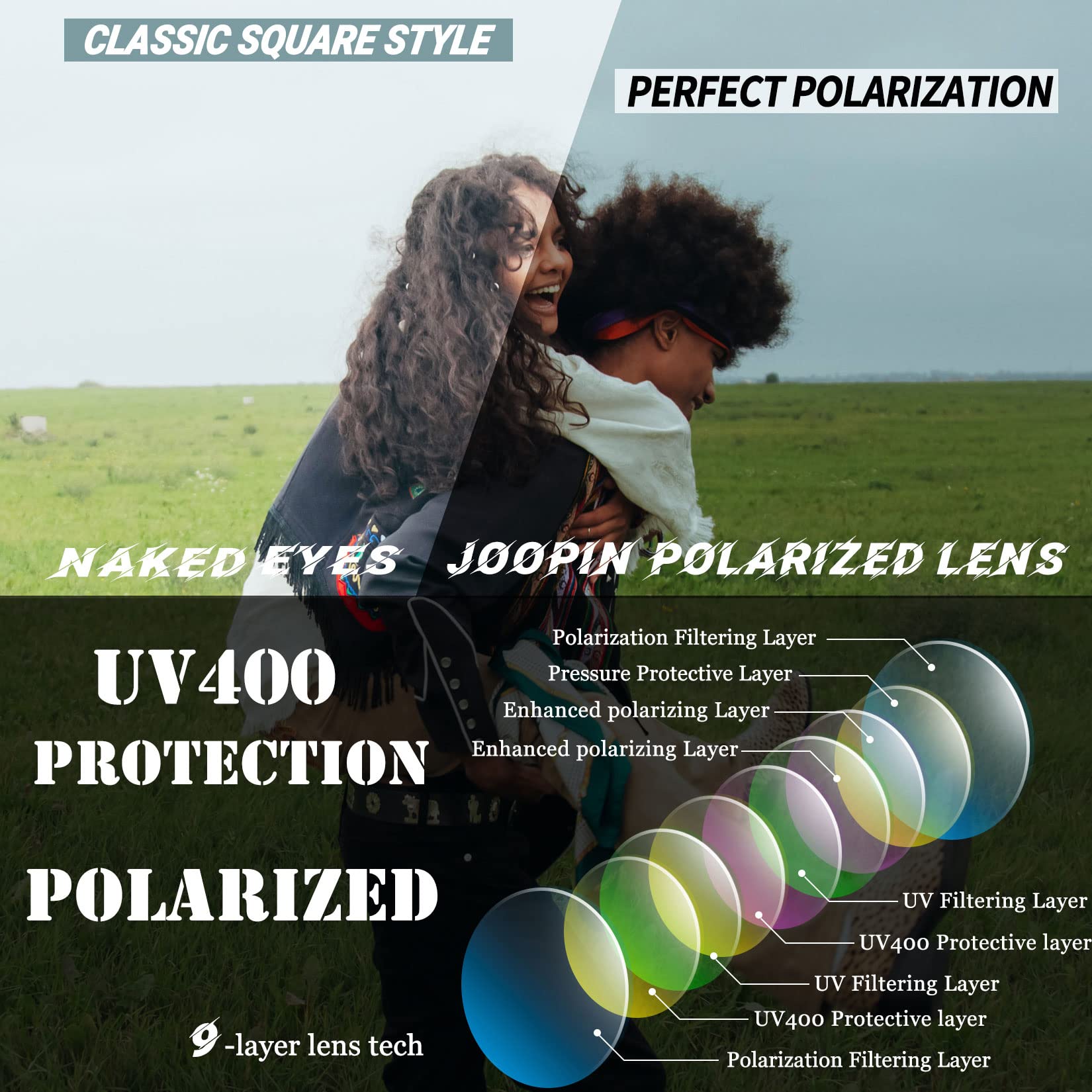 Foto 3 pulgar | Gafas de Sol Joopin Trendy Square Polarized UV400 All Black - Venta Internacional