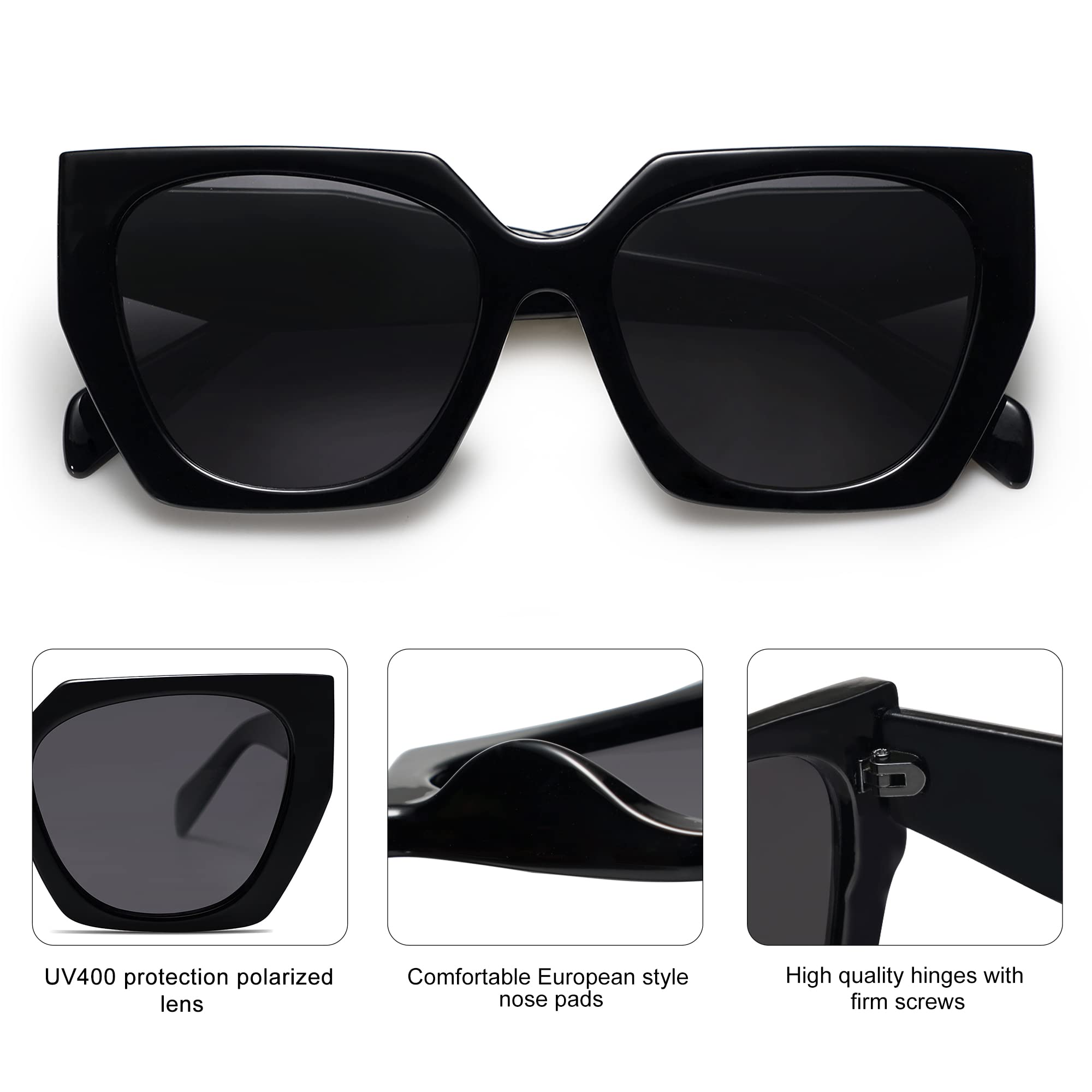 Foto 4 pulgar | Gafas de Sol Sojos Polarizadas Cateye Negras para Mujer - Venta Internacional