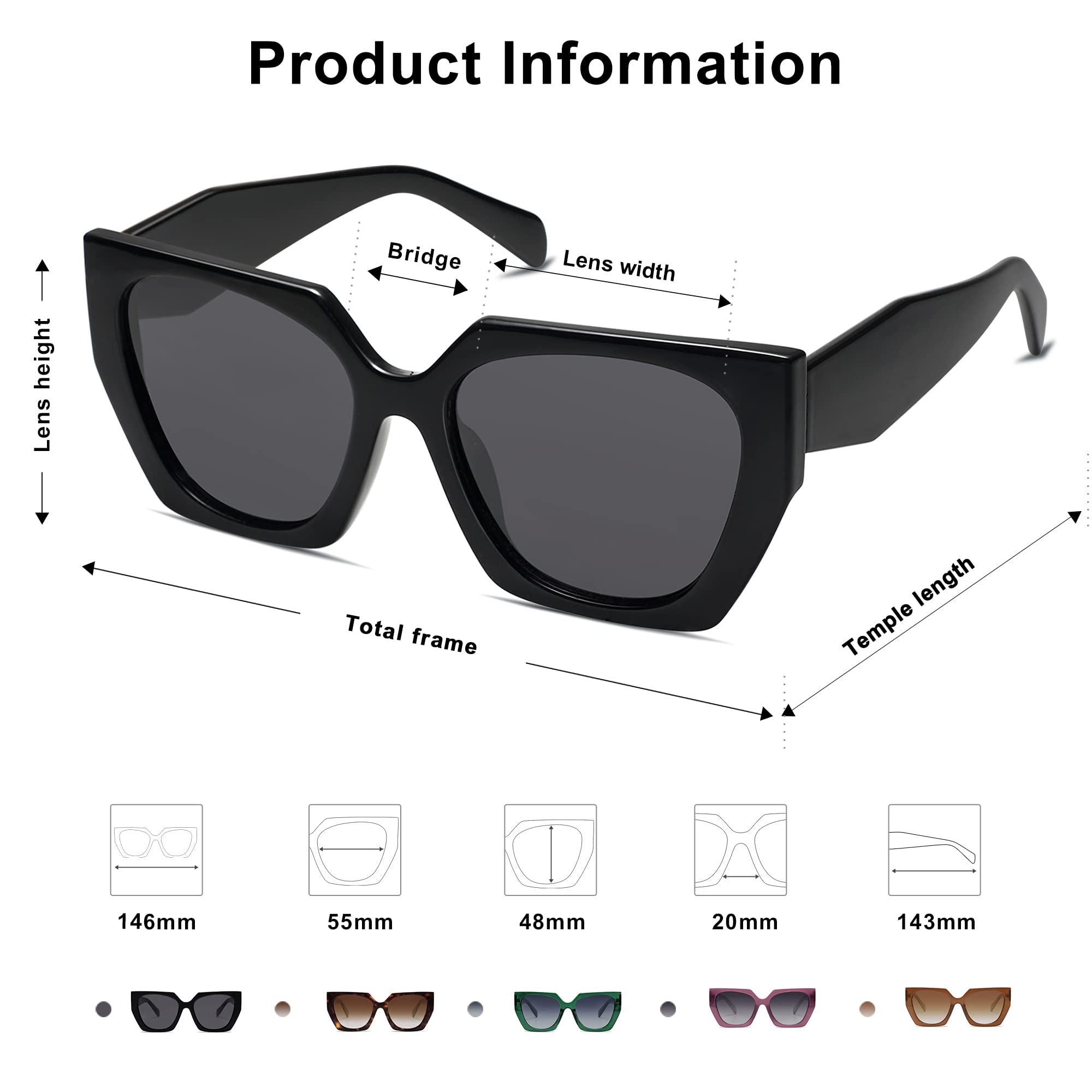 Foto 4 | Gafas de Sol Sojos Polarizadas Cateye Negras para Mujer - Venta Internacional