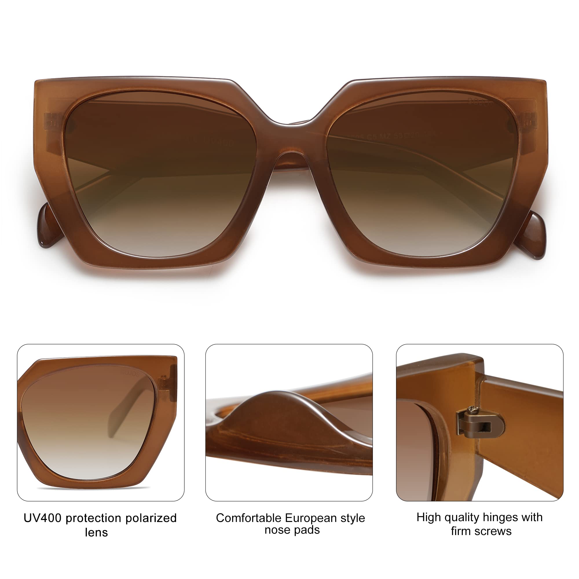 Foto 4 pulgar | Gafas de Sol Sojos Retro Square Cateye Polarizados Marrones para Mujer - Venta Internacional