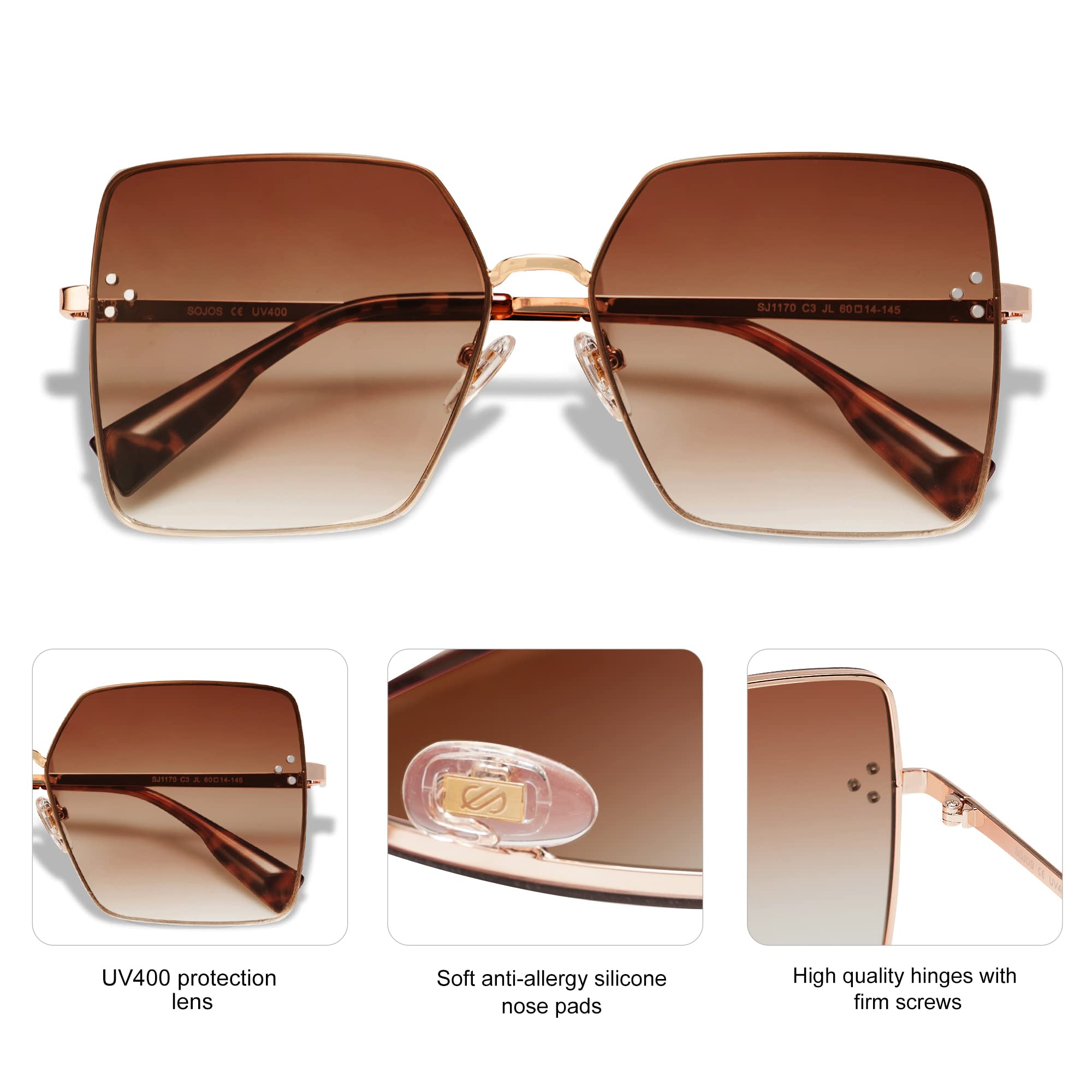 Foto 6 pulgar | Gafas De Sol Sojos Trendy Square Oversized Sj1170 Para Mujer - Venta Internacional.