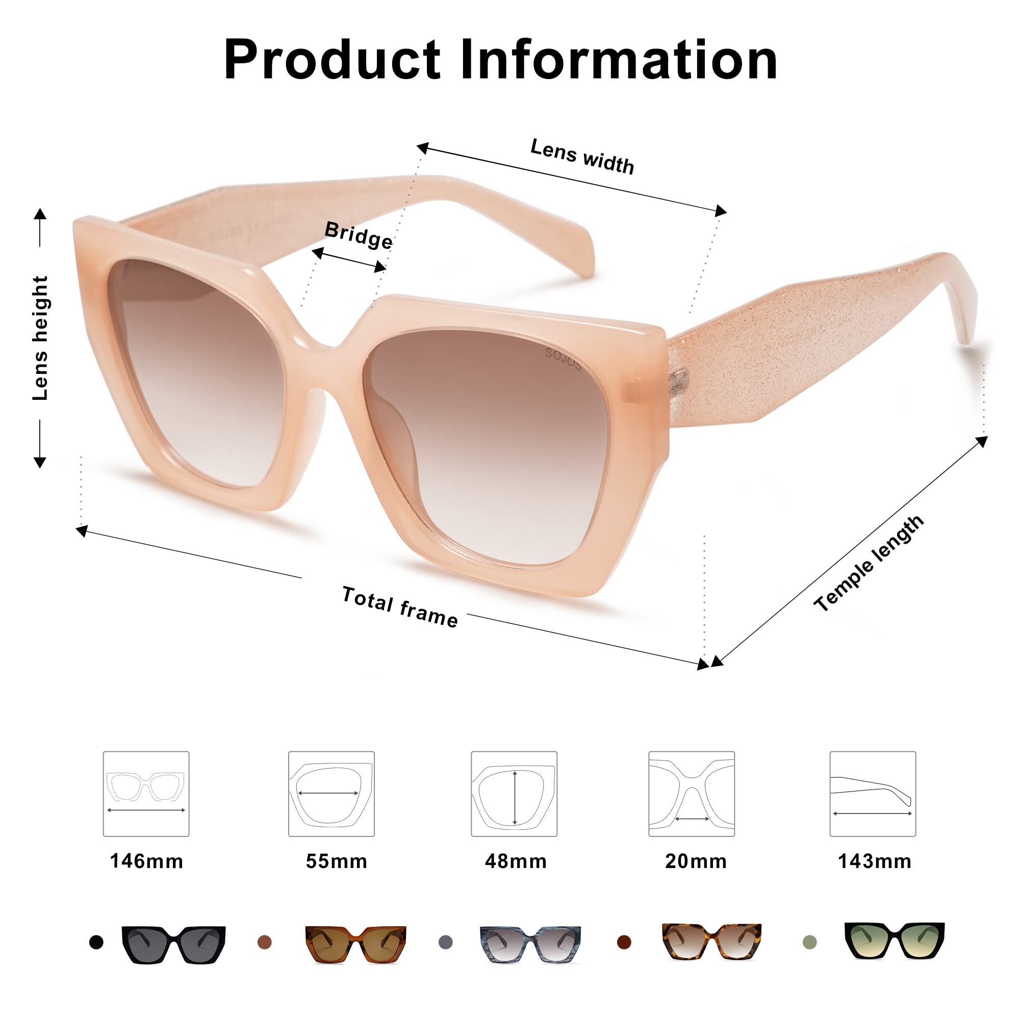 Foto 5 pulgar | Gafas De Sol Sojos Retro Square Cateye Polarized Sj2205 Para Mujer - Venta Internacional.