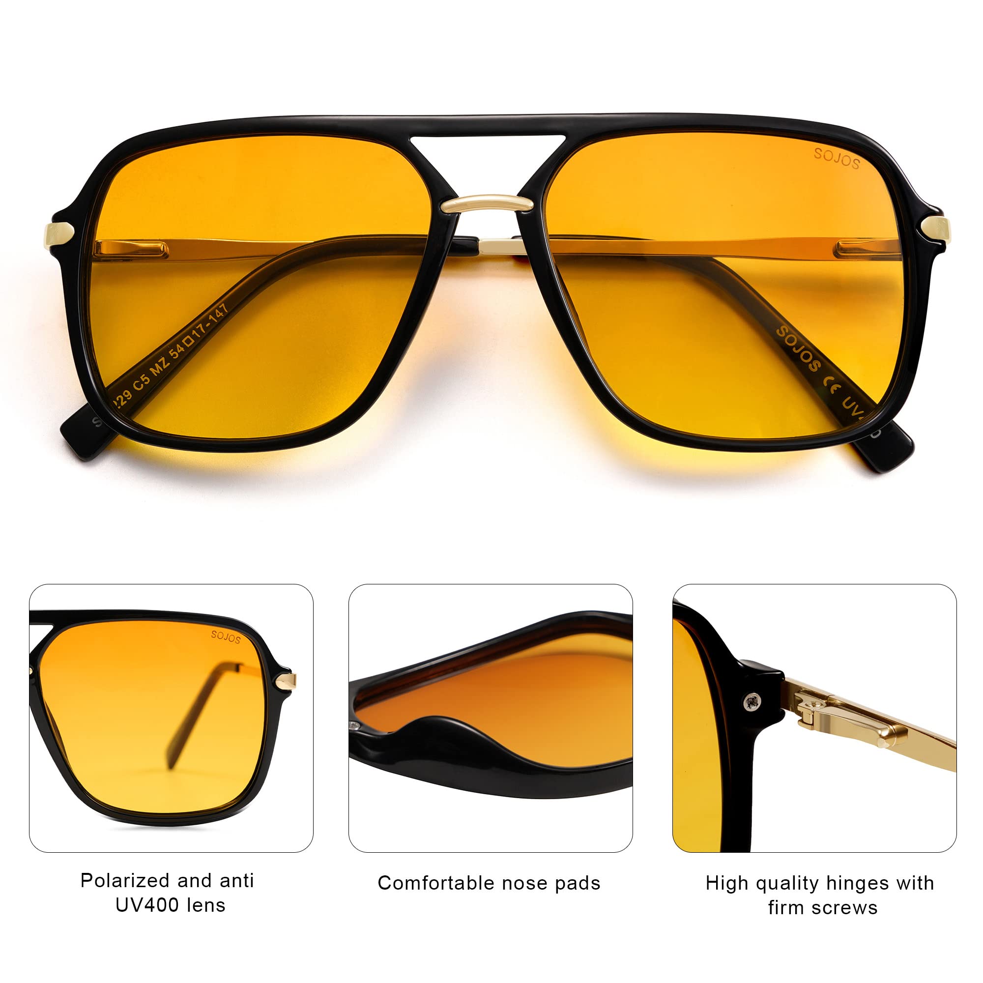 Foto 5 pulgar | Gafas De Sol Sojos Sj2229 Cuadradas Retro Polarizadas Negro Amarillo - Venta Internacional.