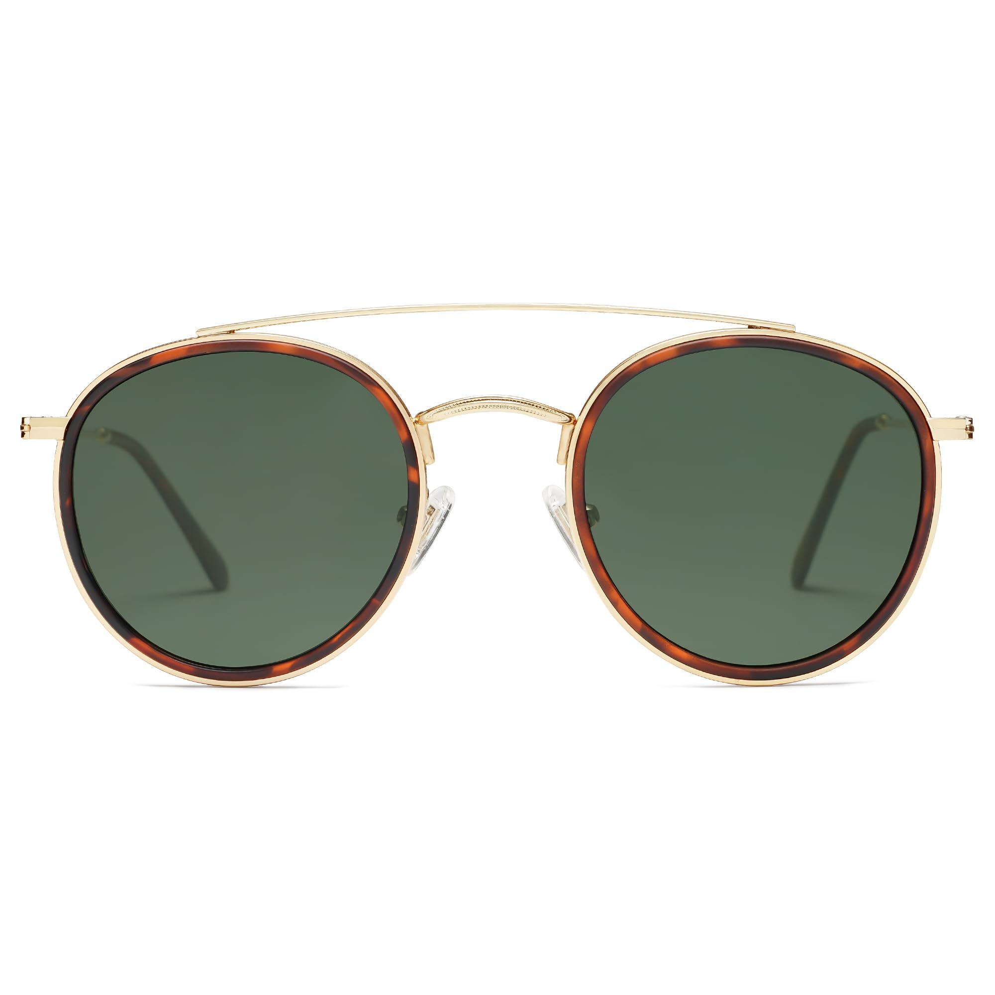 Gafas De Sol Sojos Retro Round Double Bridge Sj1104 Marrón/verde - Venta Internacional.