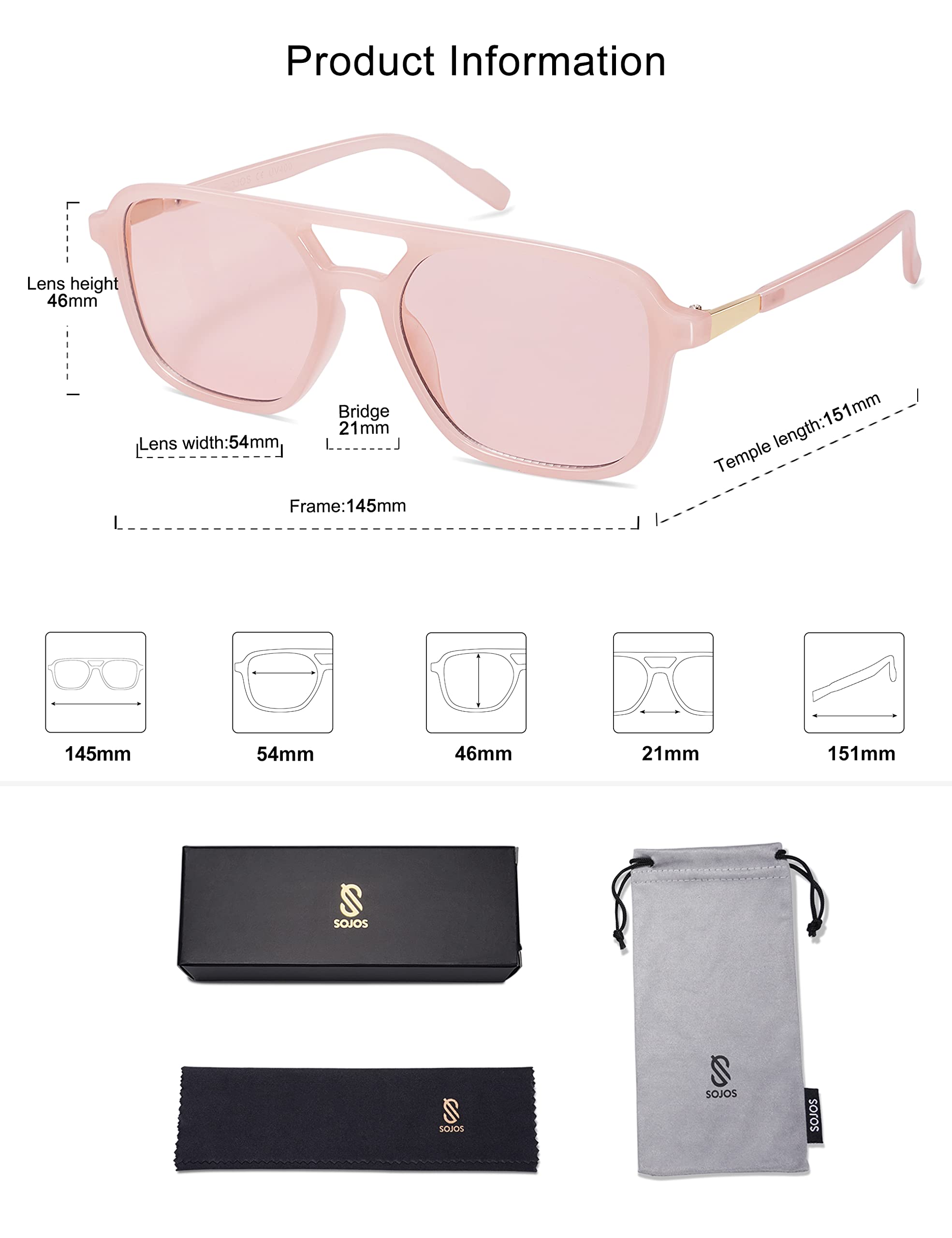 Foto 6 pulgar | Gafas de Sol Sojos Retro Aviator Sj2202 Milky Pink para Mujeres Y Hombres - Venta Internacional