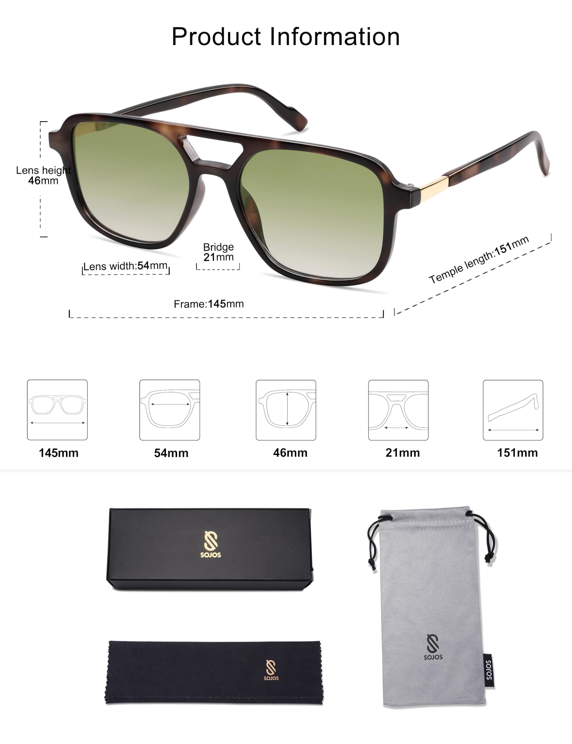 Foto 6 pulgar | Gafas de Sol Sojos Retro Aviator Sj2202 Leopard Green para Mujeres Y Hombres - Venta Internacional