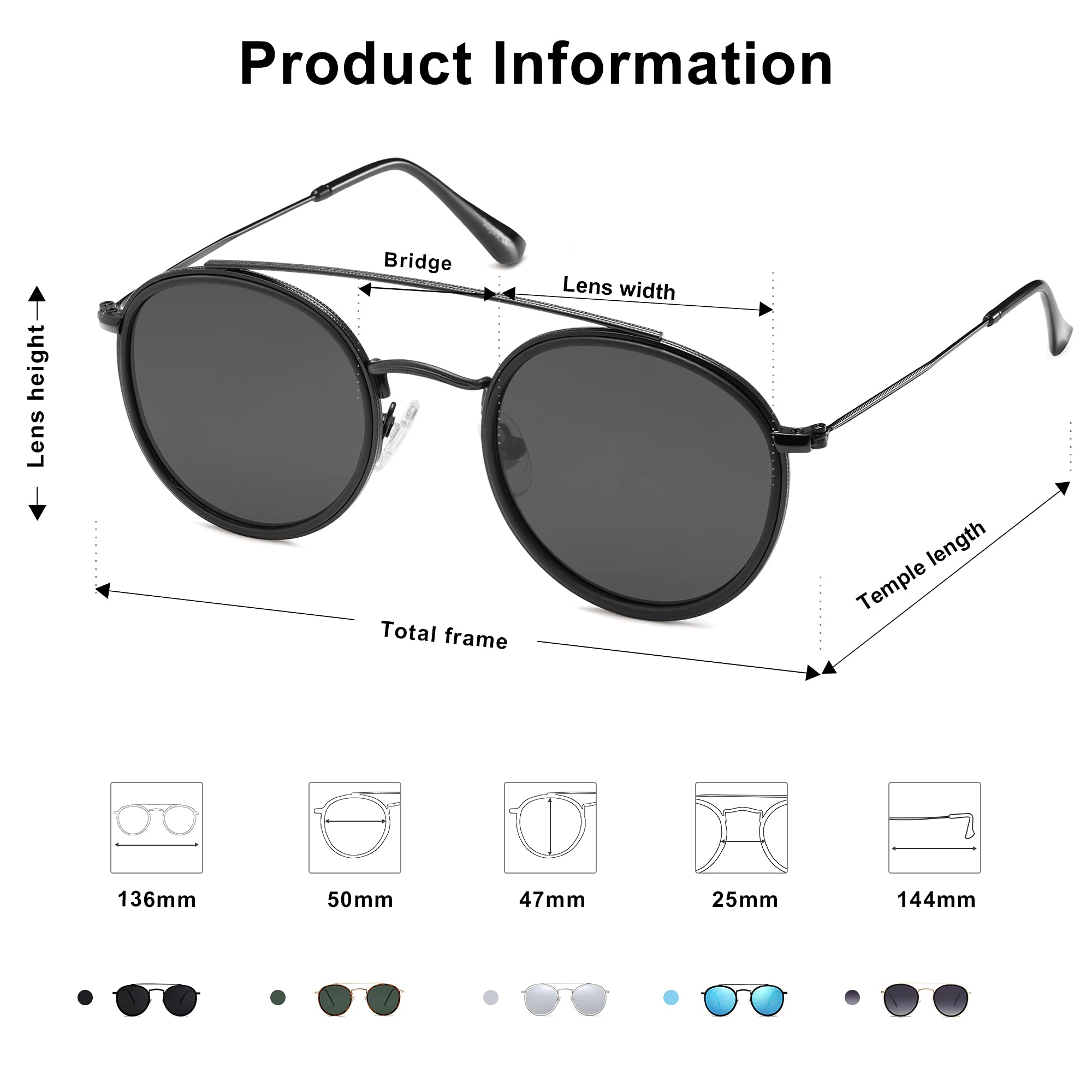 Foto 4 pulgar | Gafas de Sol Sojos Retro Round Double Bridge Unisex - Venta Internacional