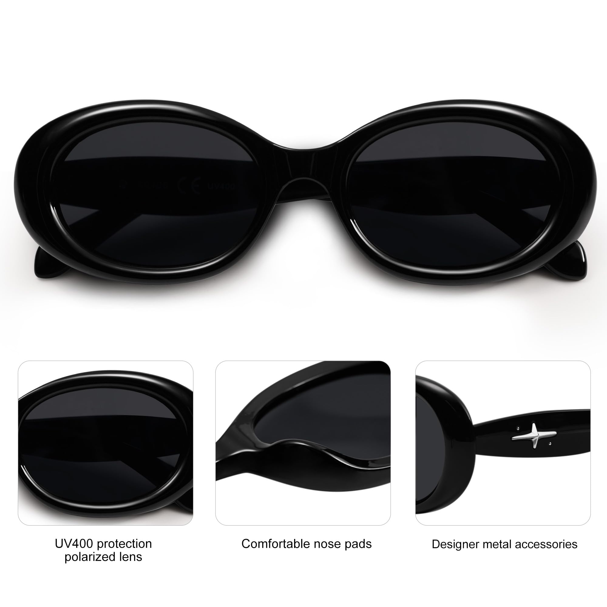 Foto 4 pulgar | Gafas de Sol Sojos Retro Ovaladas Polarizadas Negro Unisex - Venta Internacional