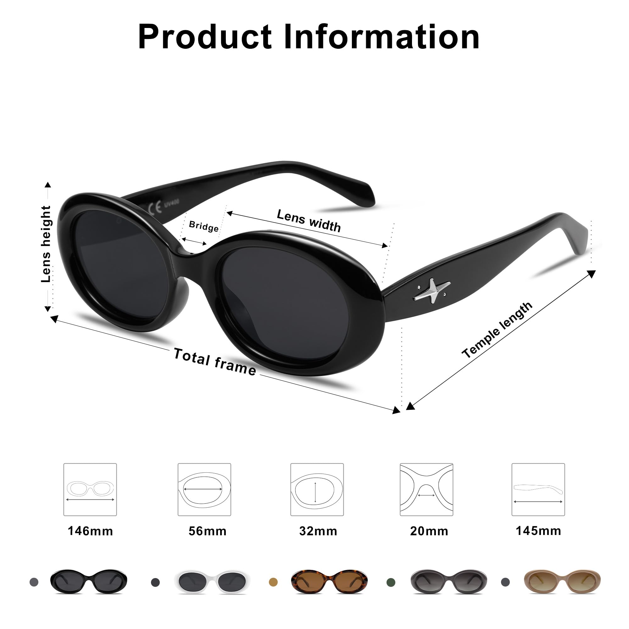 Foto 4 | Gafas de Sol Sojos Retro Ovaladas Polarizadas Negro Unisex - Venta Internacional