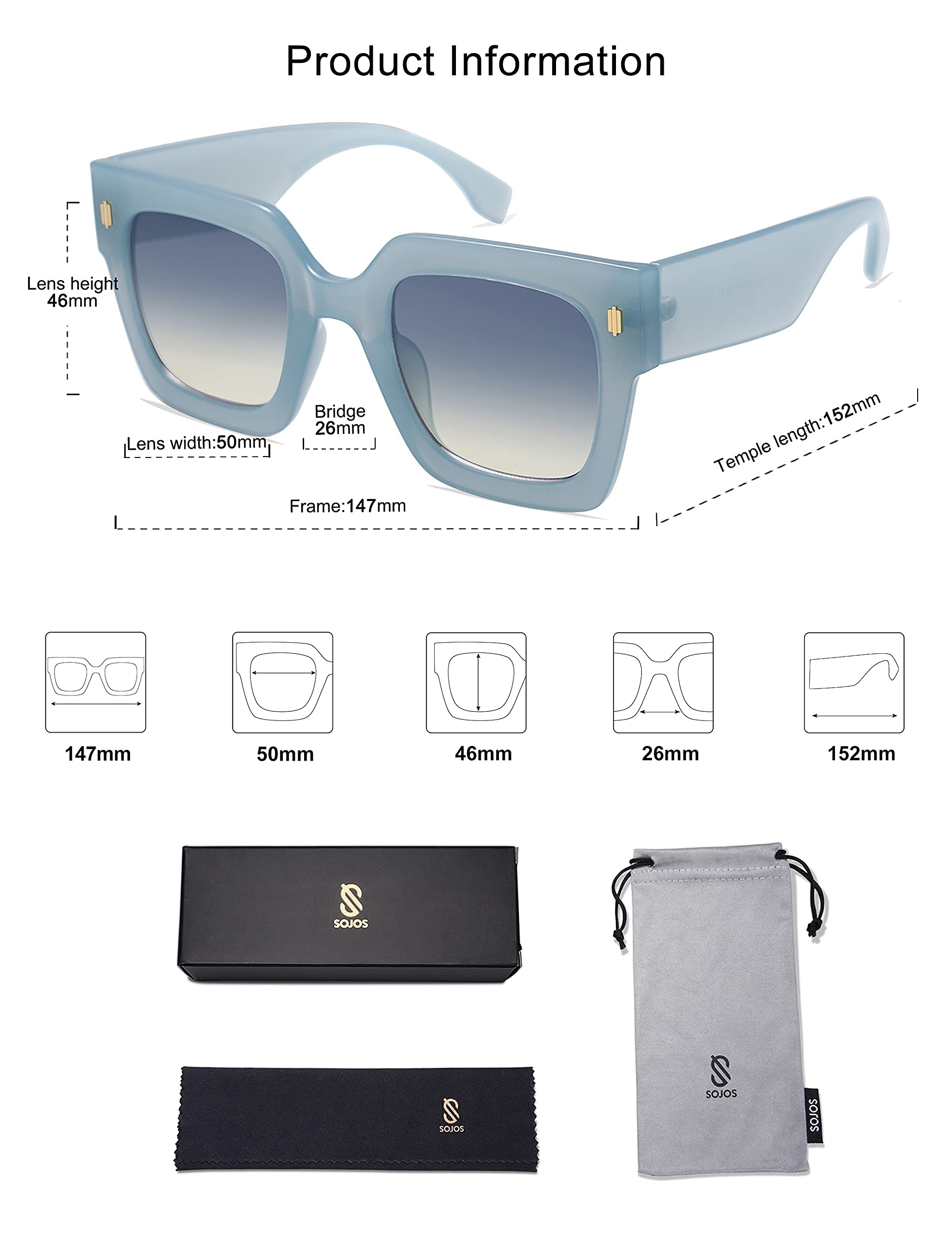 Foto 6 pulgar | Gafas de Sol Sojos Vintage Oversized Square para Mujer - Venta Internacional