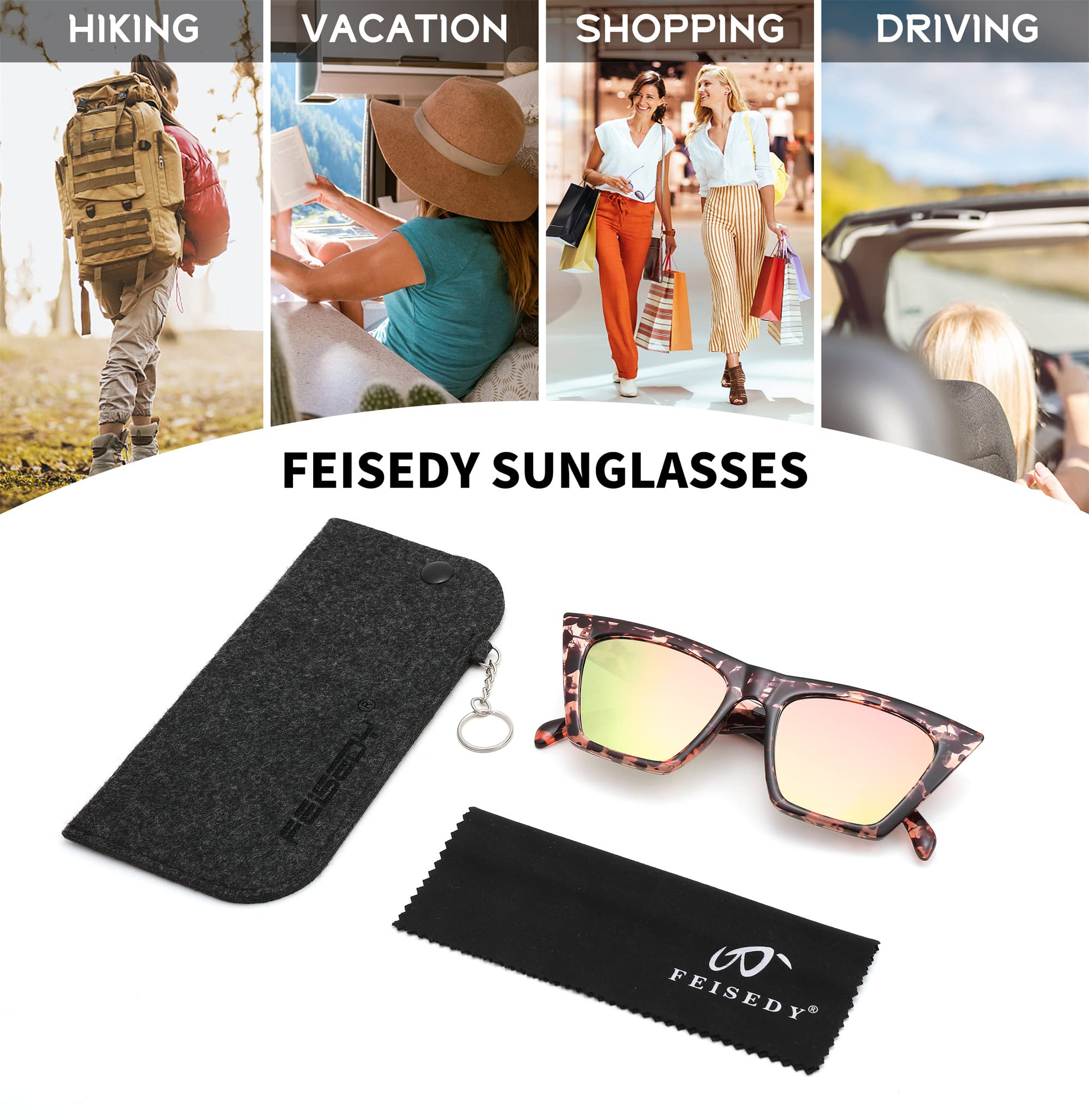 Foto 8 pulgar | Gafas De Sol Feisedy Trendy Vintage Square Cat Eye Uv400 B2473 - Venta Internacional.