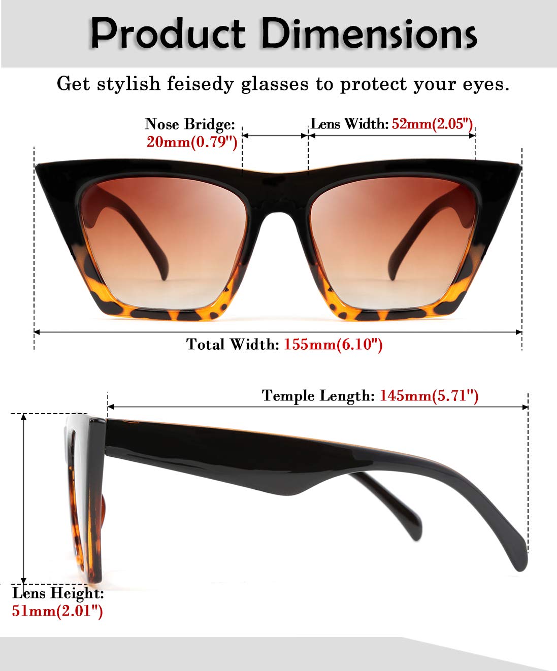 Foto 6 pulgar | Gafas De Sol Feisedy Vintage Square Cat Eye B2473 Para Mujer - Venta Internacional.