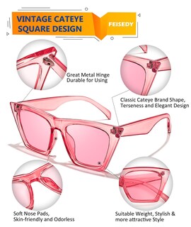 Foto 3 | Gafas De Sol Feisedy Vintage Square Cat Eye Uv400 B2473 Para Mujer - Venta Internacional.
