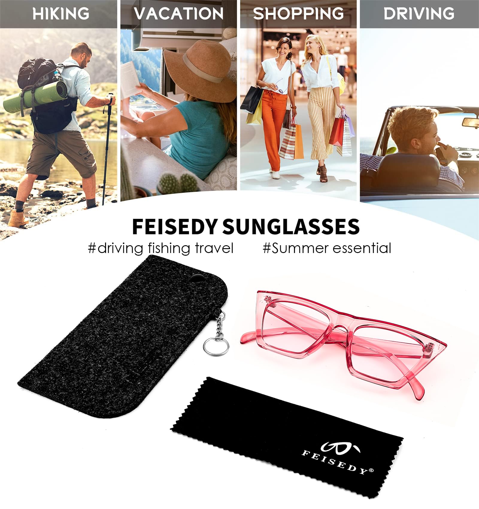 Foto 4 | Gafas De Sol Feisedy Vintage Square Cat Eye Uv400 B2473 Para Mujer - Venta Internacional.