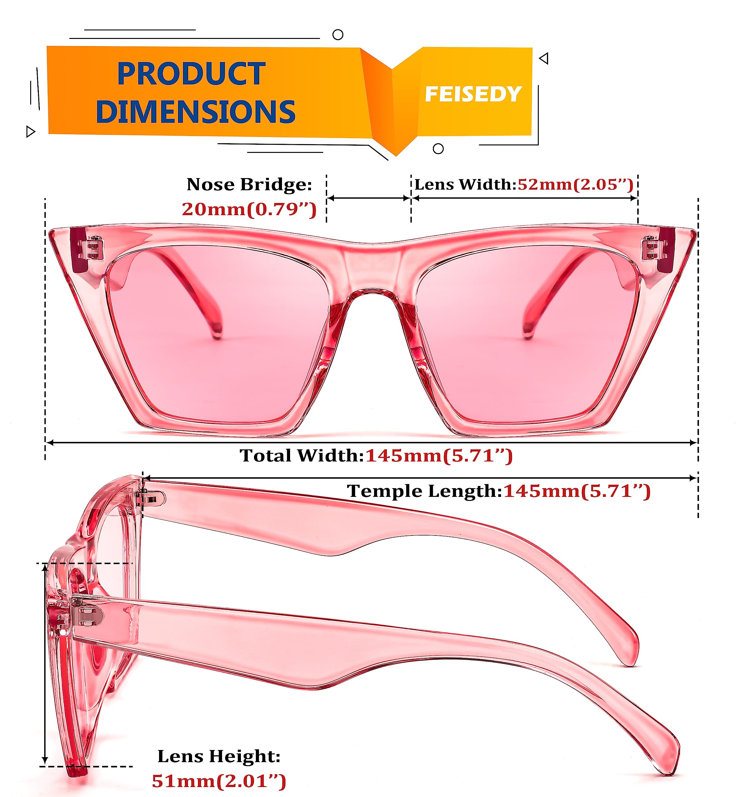 Foto 6 pulgar | Gafas De Sol Feisedy Vintage Square Cat Eye Uv400 B2473 Para Mujer - Venta Internacional.