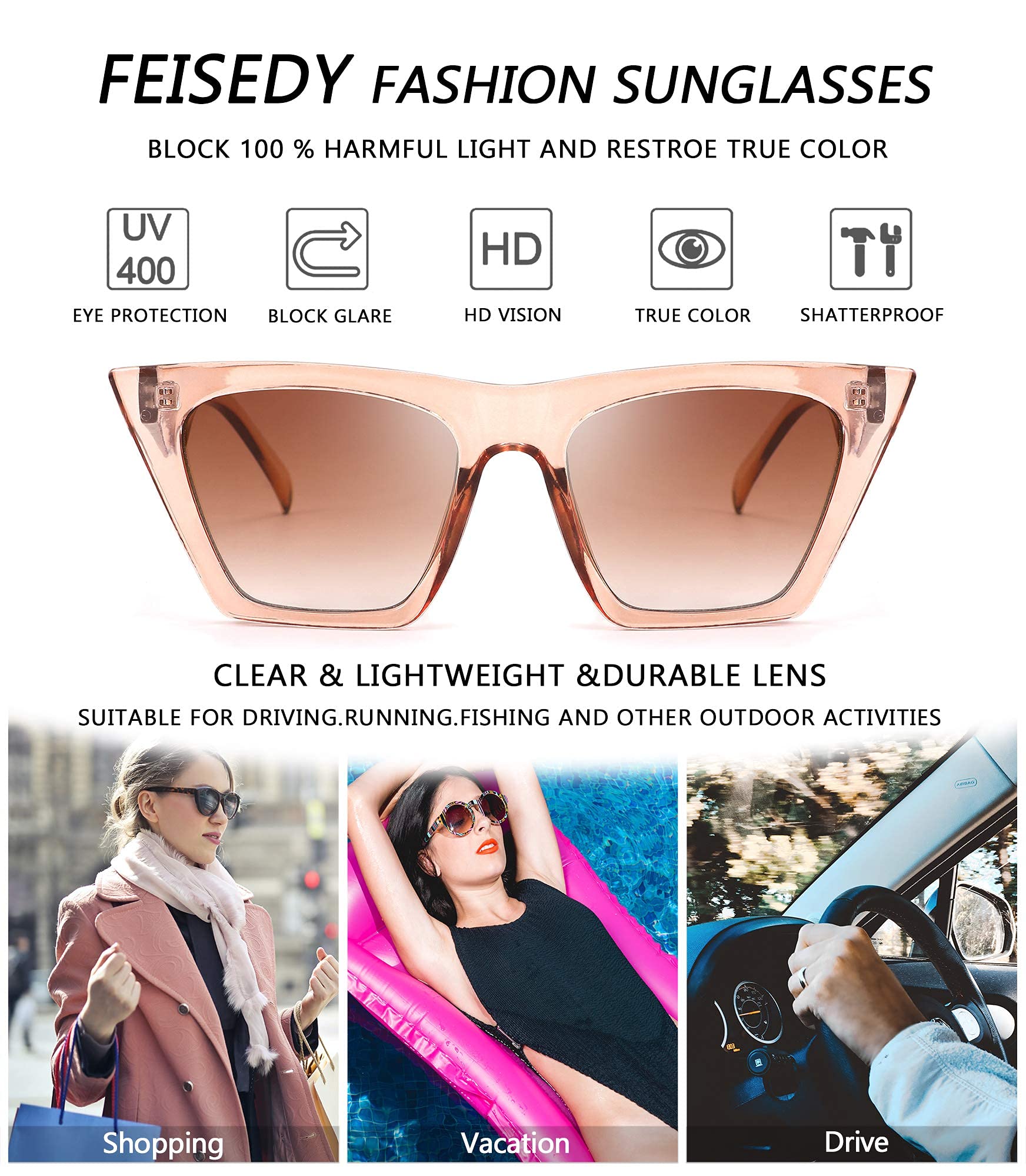 Foto 5 pulgar | Gafas De Sol Feisedy Vintage Square Cat Eye B2473 Para Mujer - Venta Internacional.