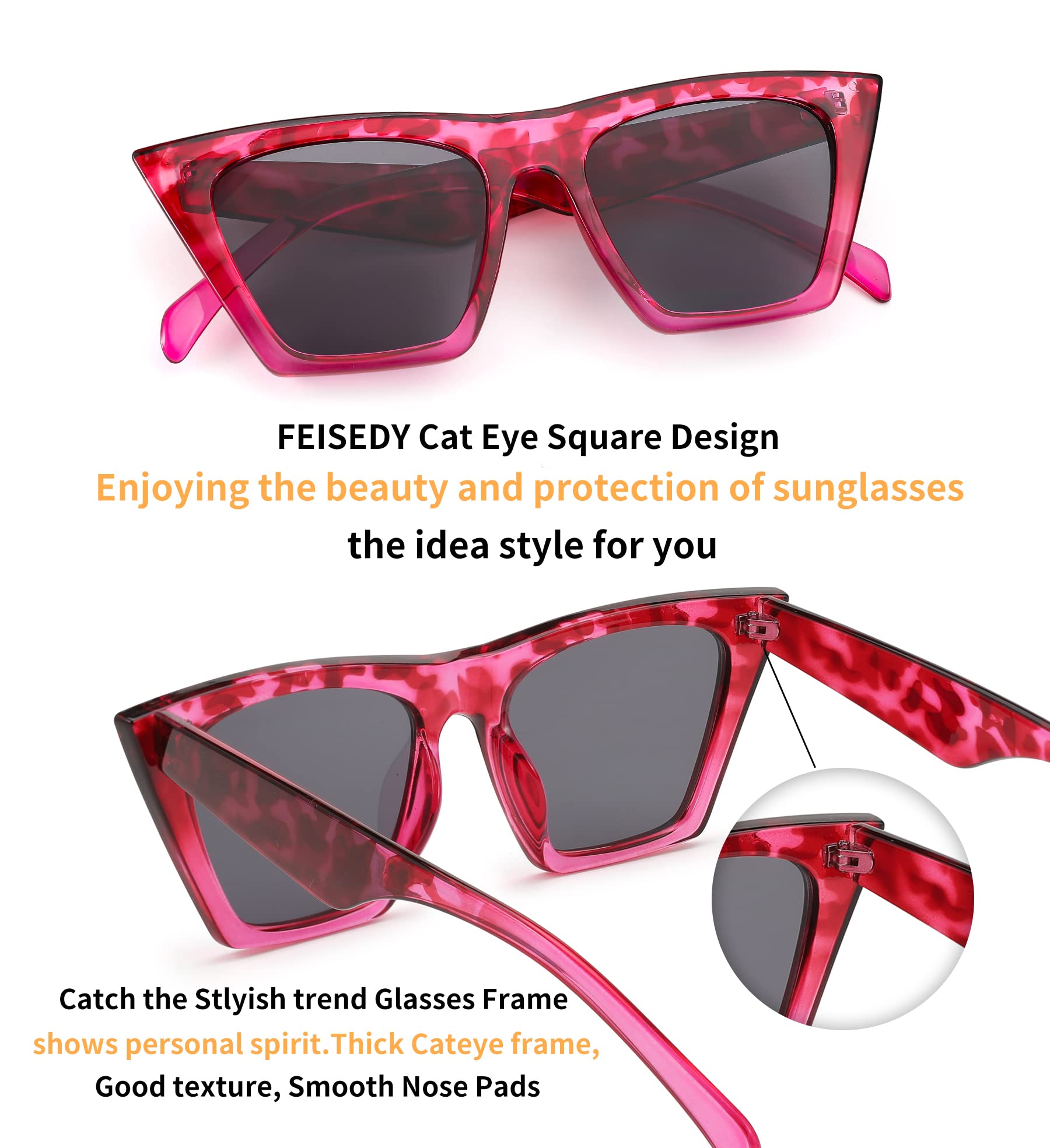 Foto 4 pulgar | Gafas De Sol Feisedy Vintage Square Cat Eye B2473 Para Mujer - Venta Internacional.