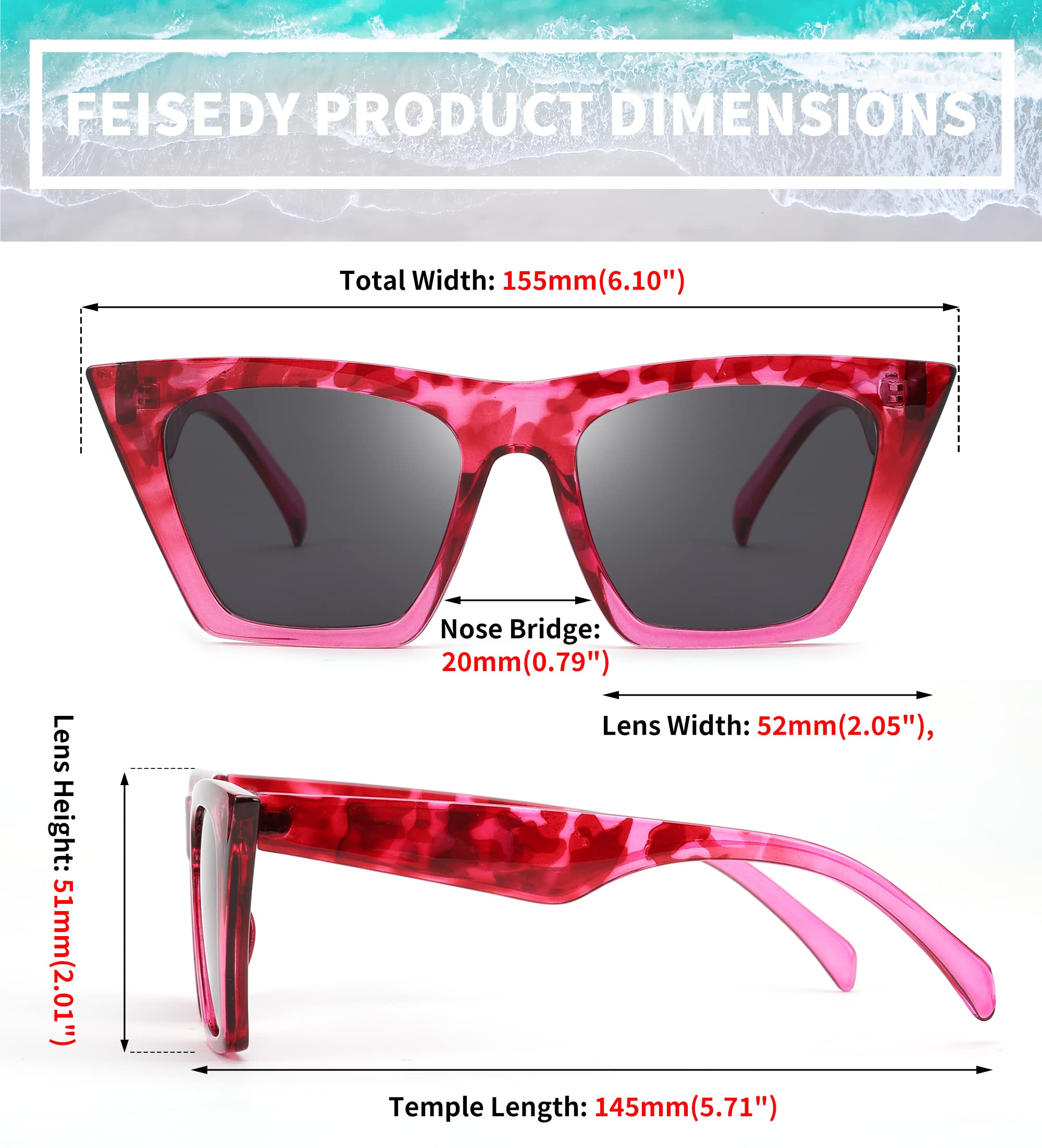 Foto 6 pulgar | Gafas De Sol Feisedy Vintage Square Cat Eye B2473 Para Mujer - Venta Internacional.