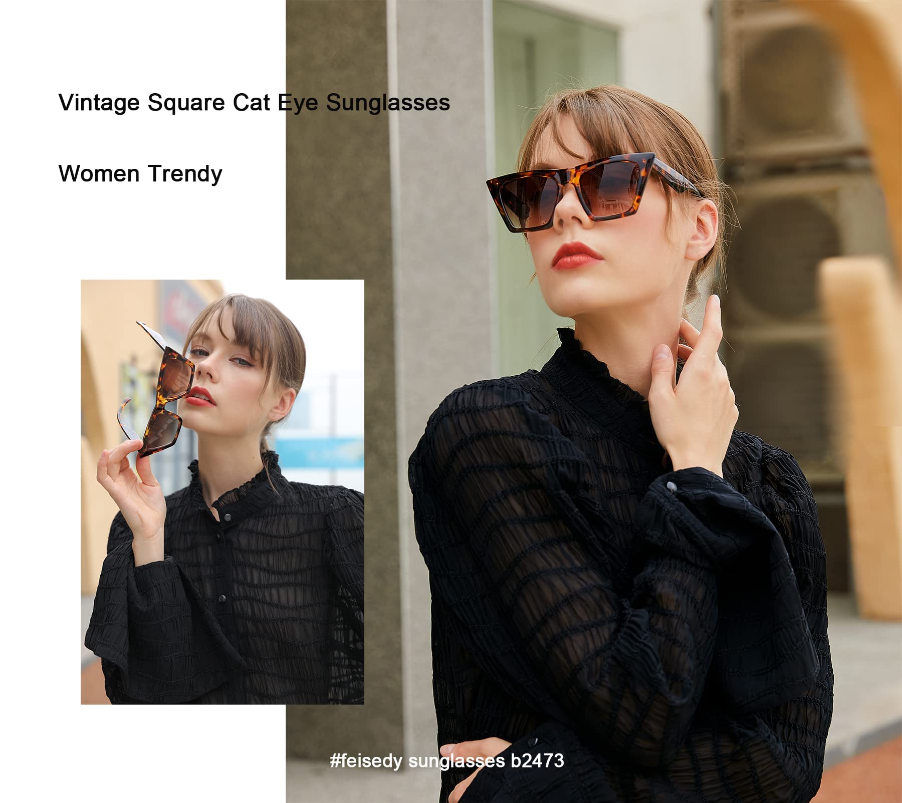 Foto 4 pulgar | Gafas De Sol Feisedy Vintage Square Cat Eye B2473 Para Mujer - Venta Internacional.