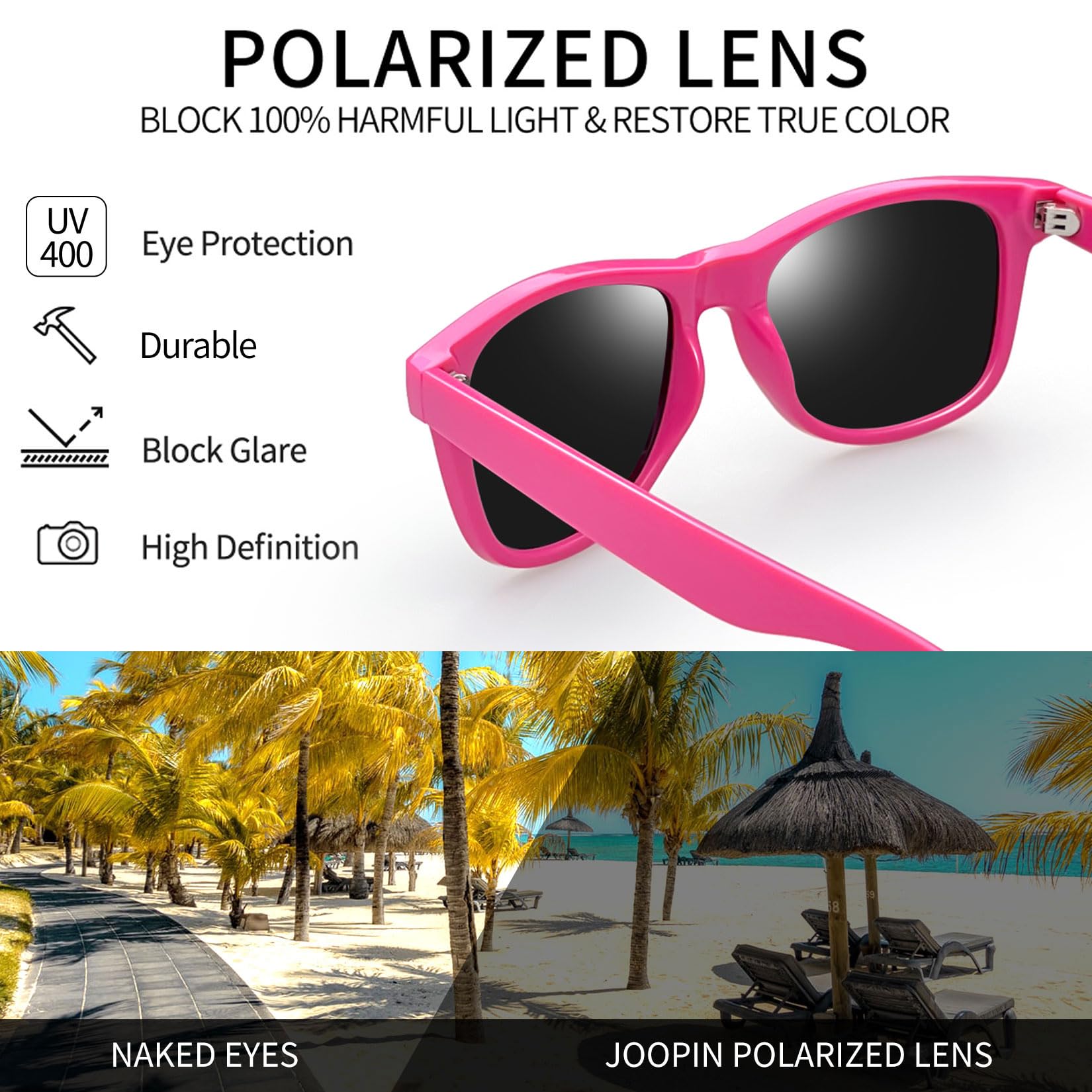 Foto 4 pulgar | Gafas de Sol Joopin Square Polarized Uv400 Protection Rosa - Venta Internacional