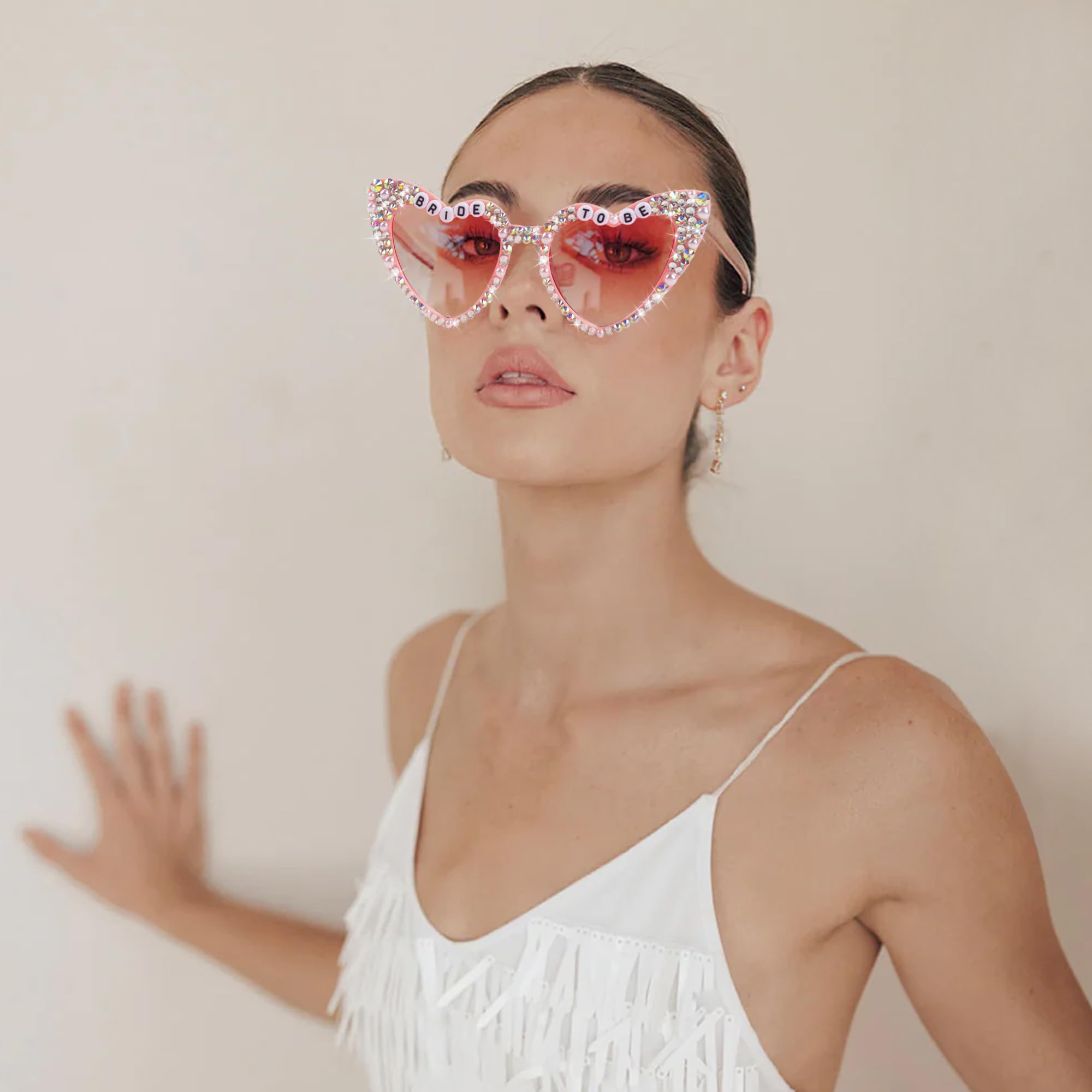 Foto 4 pulgar | Gafas De Sol Justotry Bride To Be En Forma De Corazón, Rosas Con Strass - Venta Internacional.