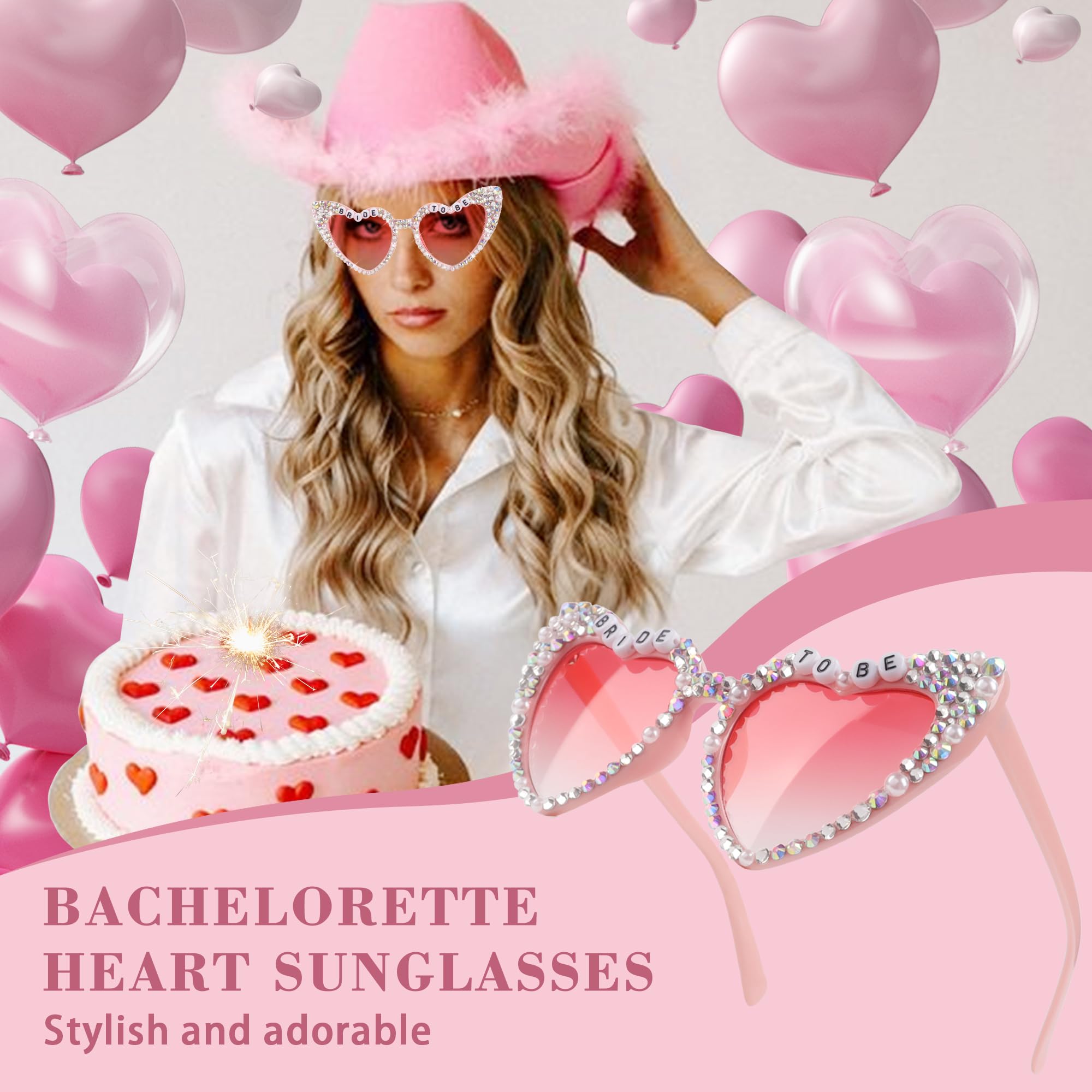 Foto 4 | Gafas De Sol Justotry Bride To Be En Forma De Corazón, Rosas Con Strass - Venta Internacional.