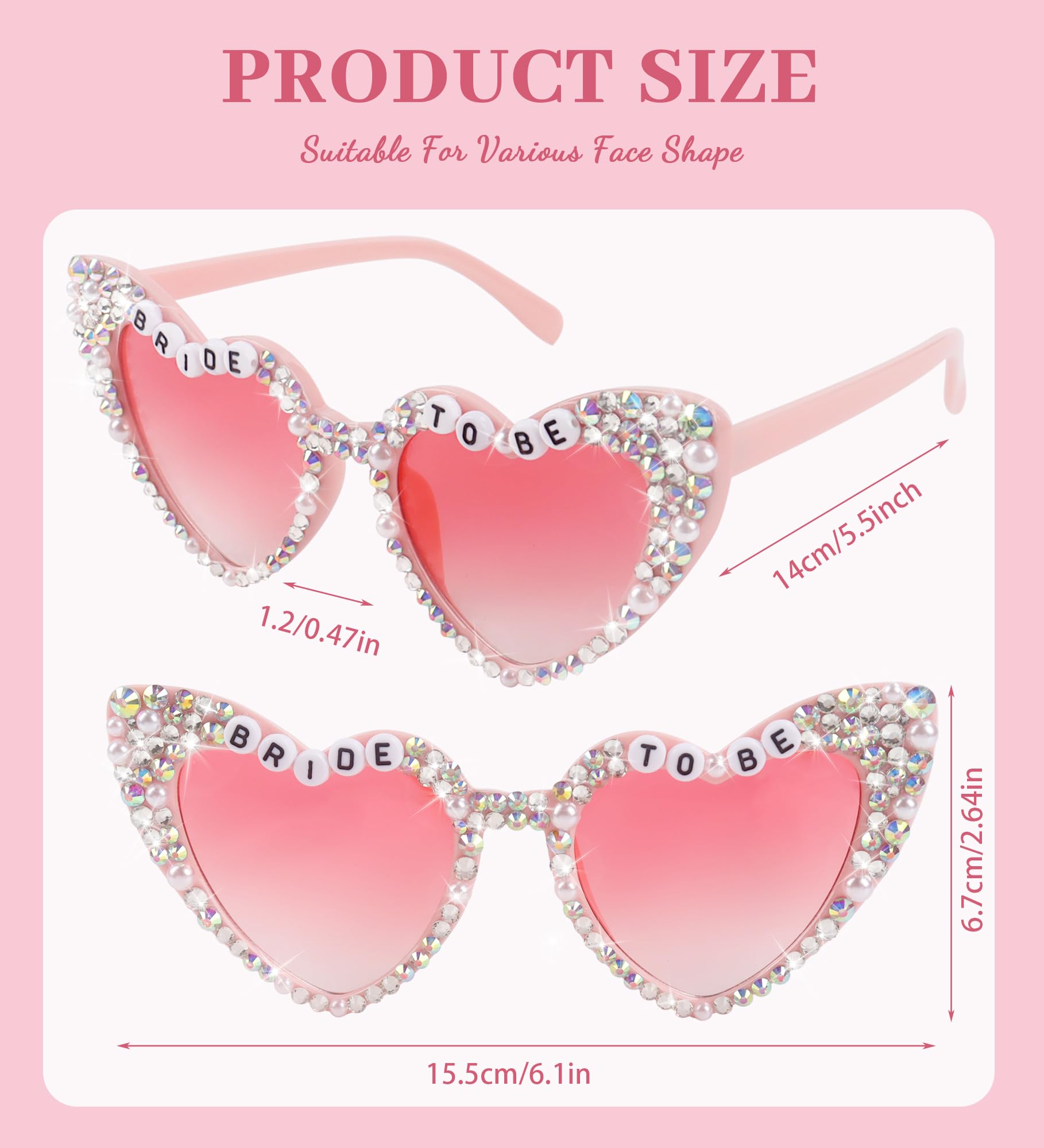 Foto 5 | Gafas De Sol Justotry Bride To Be En Forma De Corazón, Rosas Con Strass - Venta Internacional.