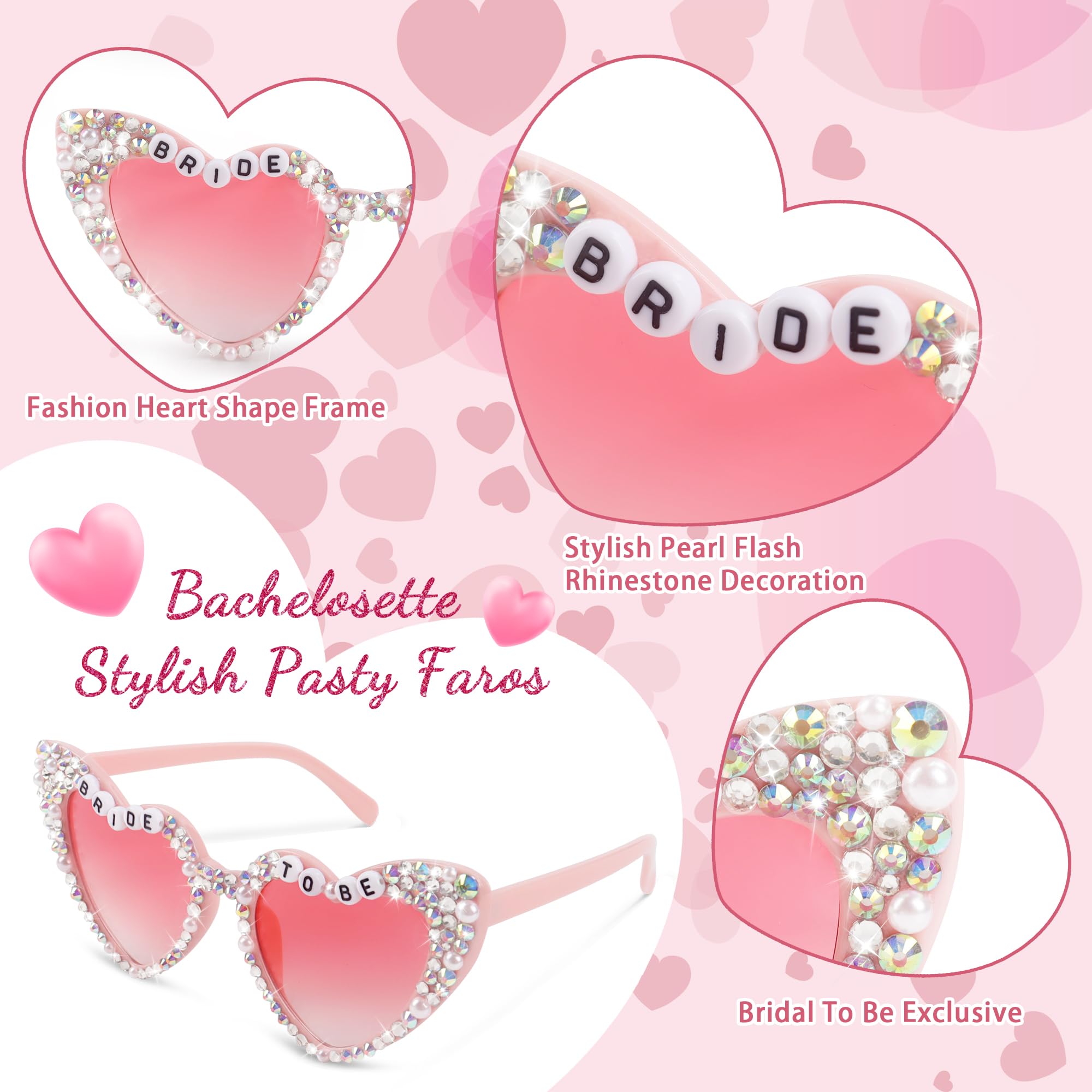 Foto 6 | Gafas De Sol Justotry Bride To Be En Forma De Corazón, Rosas Con Strass - Venta Internacional.