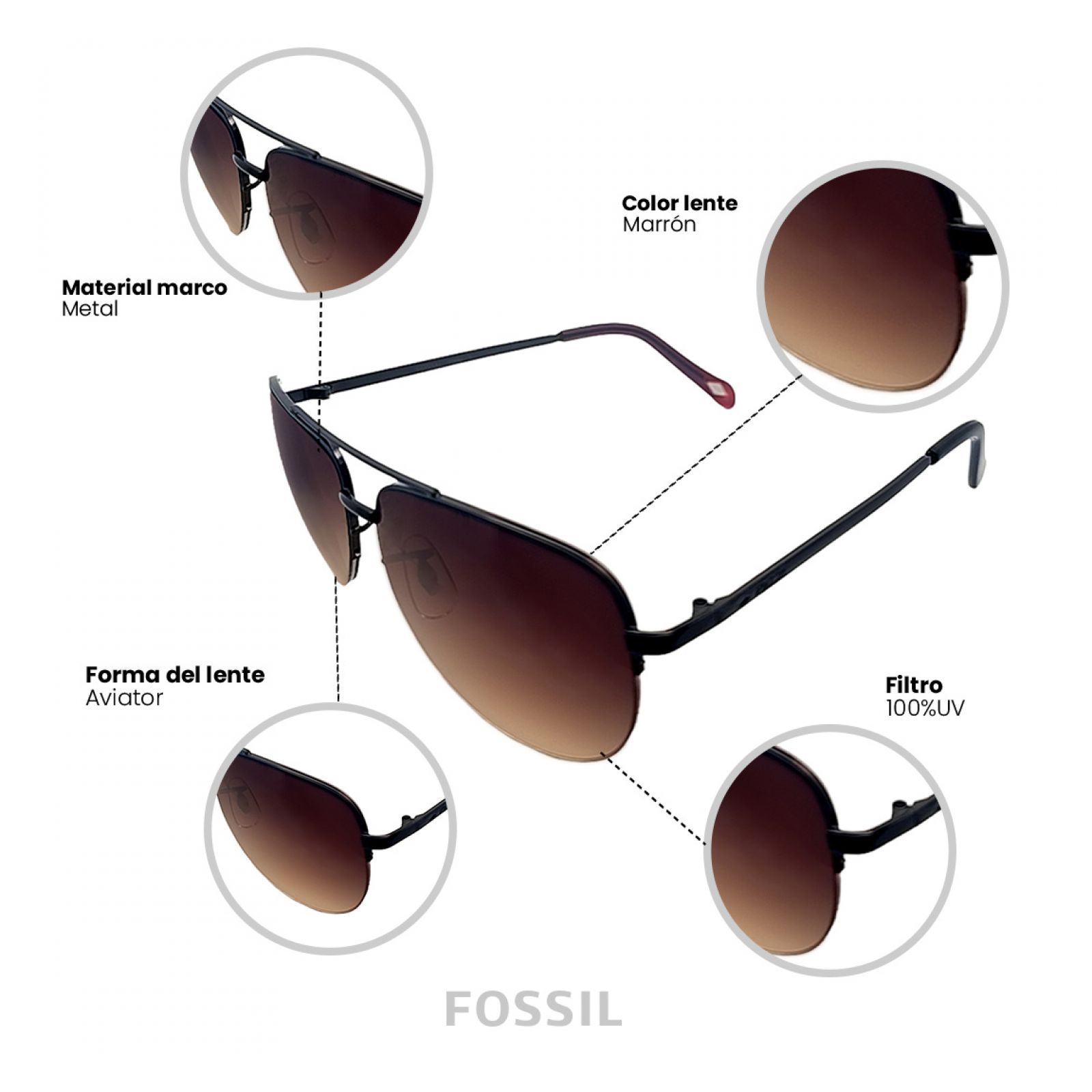 Foto 3 pulgar | Lentes De Sol Fossil 66353539 Outlook para Mujer