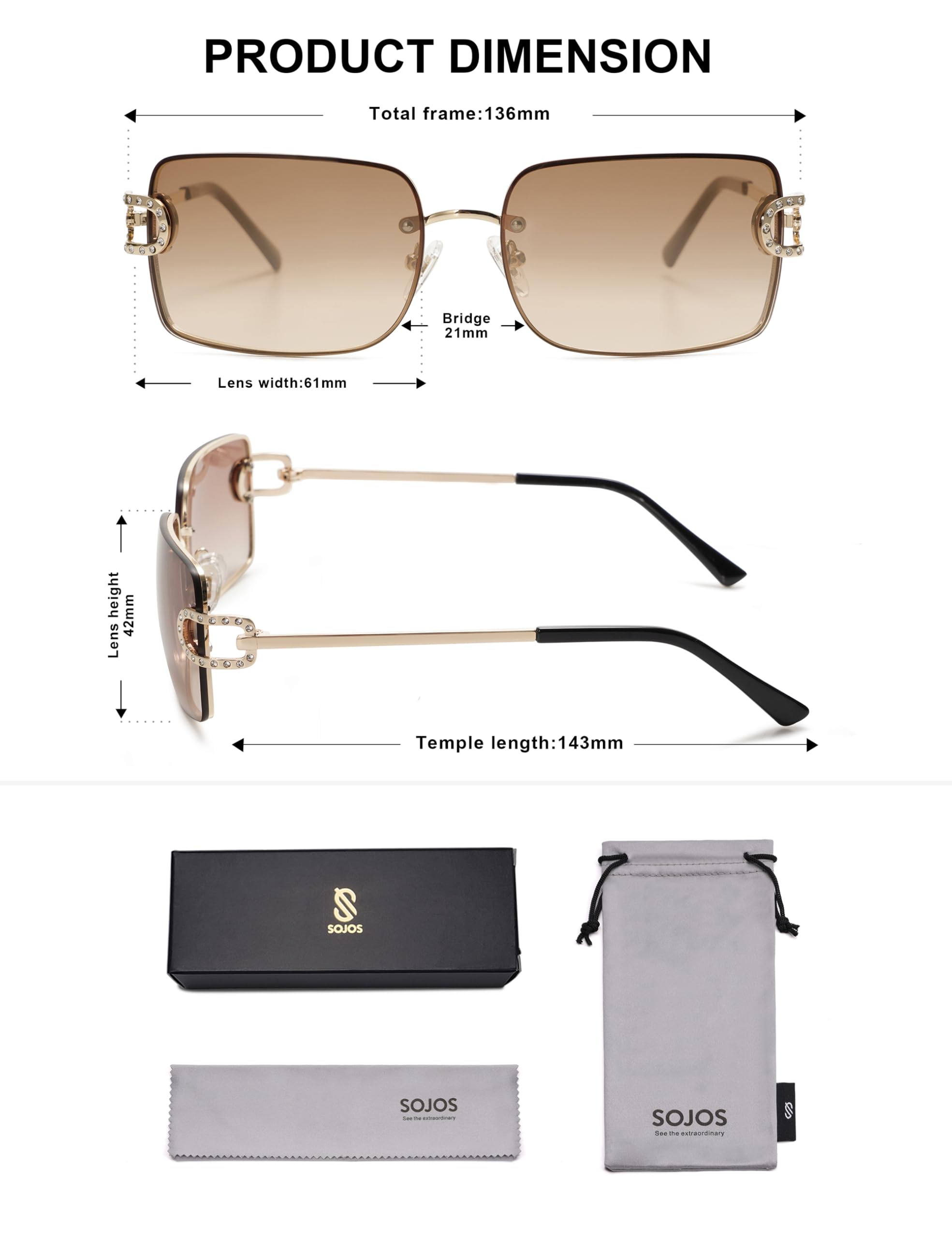 Foto 6 pulgar | Gafas De Sol Sojos Vintage Rectangle Sj1178 Para Mujer, Color Dorado - Venta Internacional.