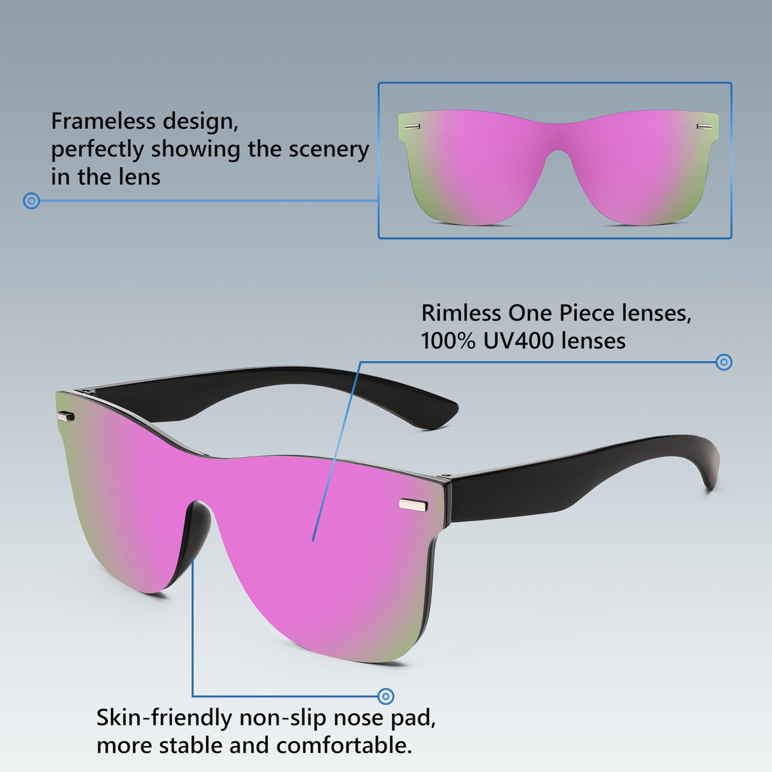 Foto 7 pulgar | Gafas De Sol Feisedy Con Lente Espejada Sin Montura Uv400 B4114 Para Adultos - Venta Internacional.