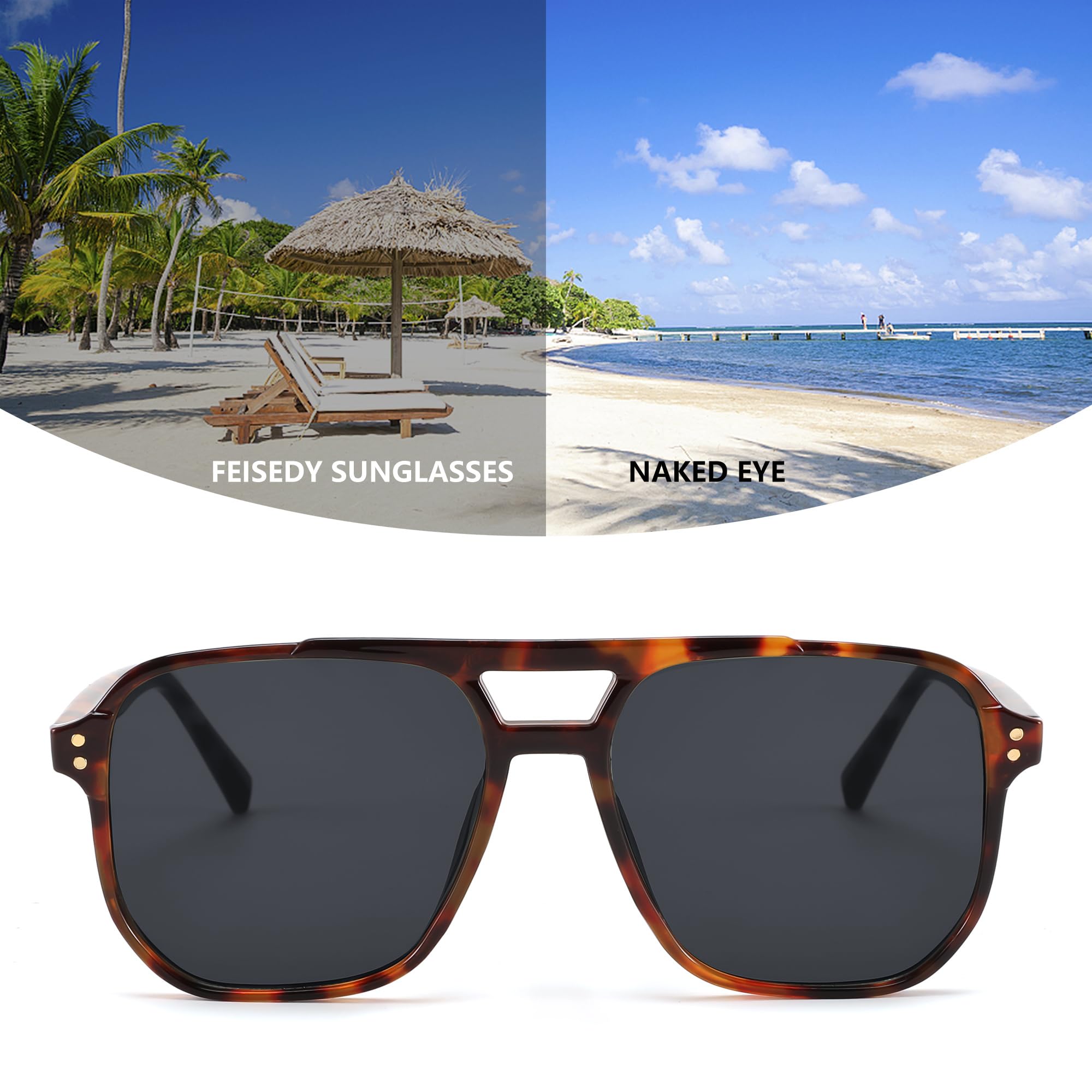 Foto 3 pulgar | Gafas De Sol Feisedy Retro Square Aviator 70s Uv400 B2835 - Venta Internacional.