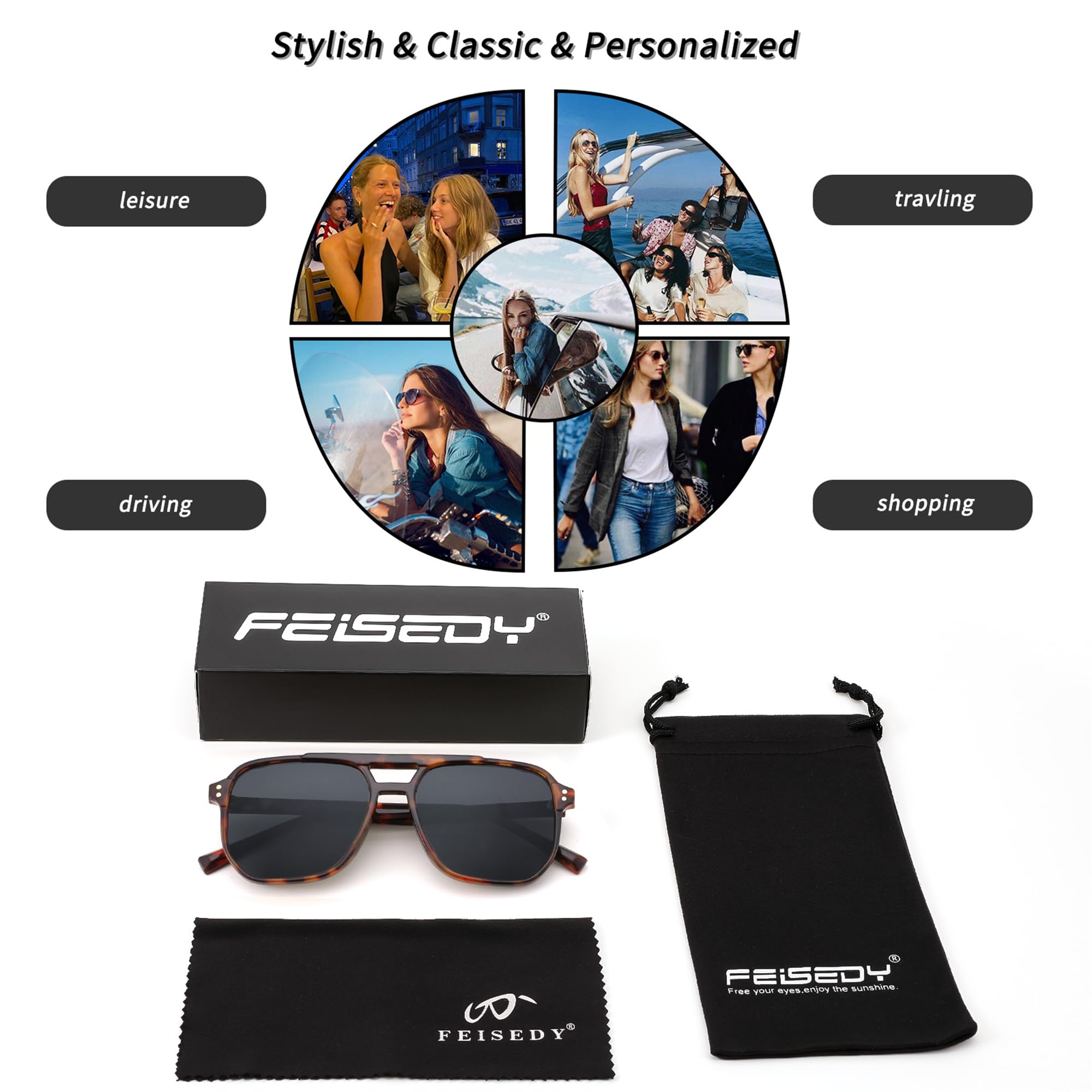 Foto 7 pulgar | Gafas De Sol Feisedy Retro Square Aviator 70s Uv400 B2835 - Venta Internacional.