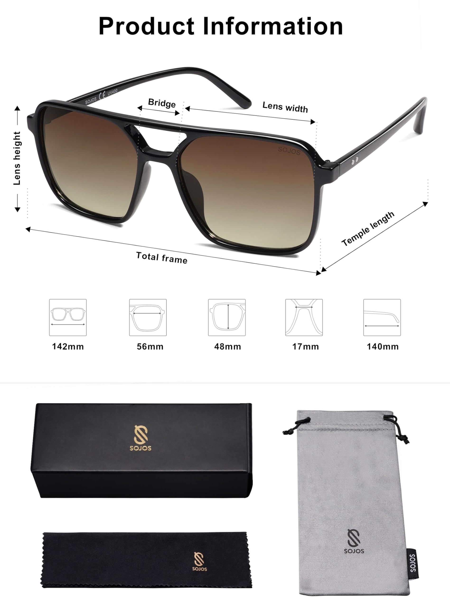Foto 6 pulgar | Gafas De Sol Sojos Trendy Vintage Aviator Square Sj2327 Uv400 - Venta Internacional.