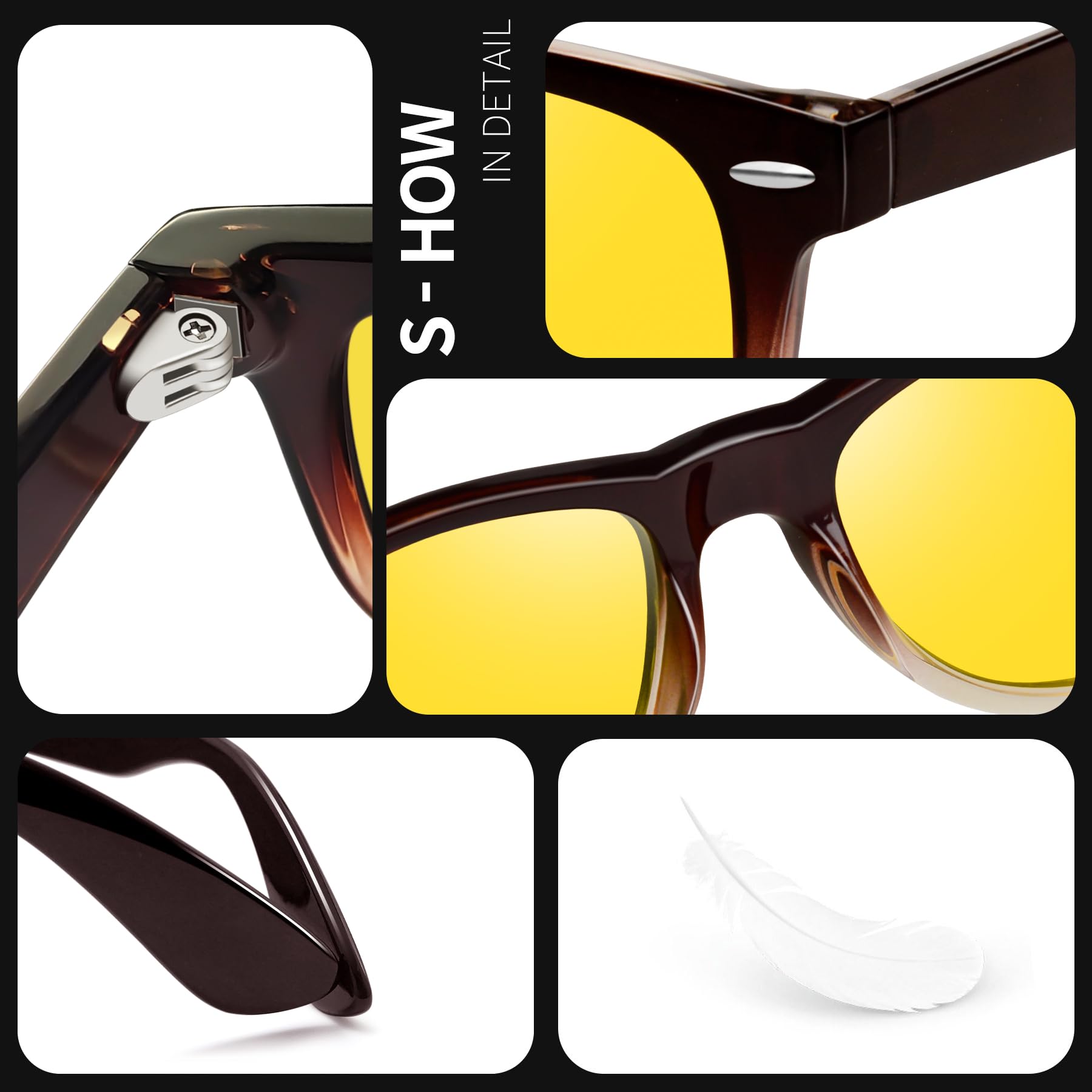 Foto 6 pulgar | Gafas Joopin Para Conducir De Noche, Cuadradas, Con Montura Marrón Gradual - Venta Internacional.