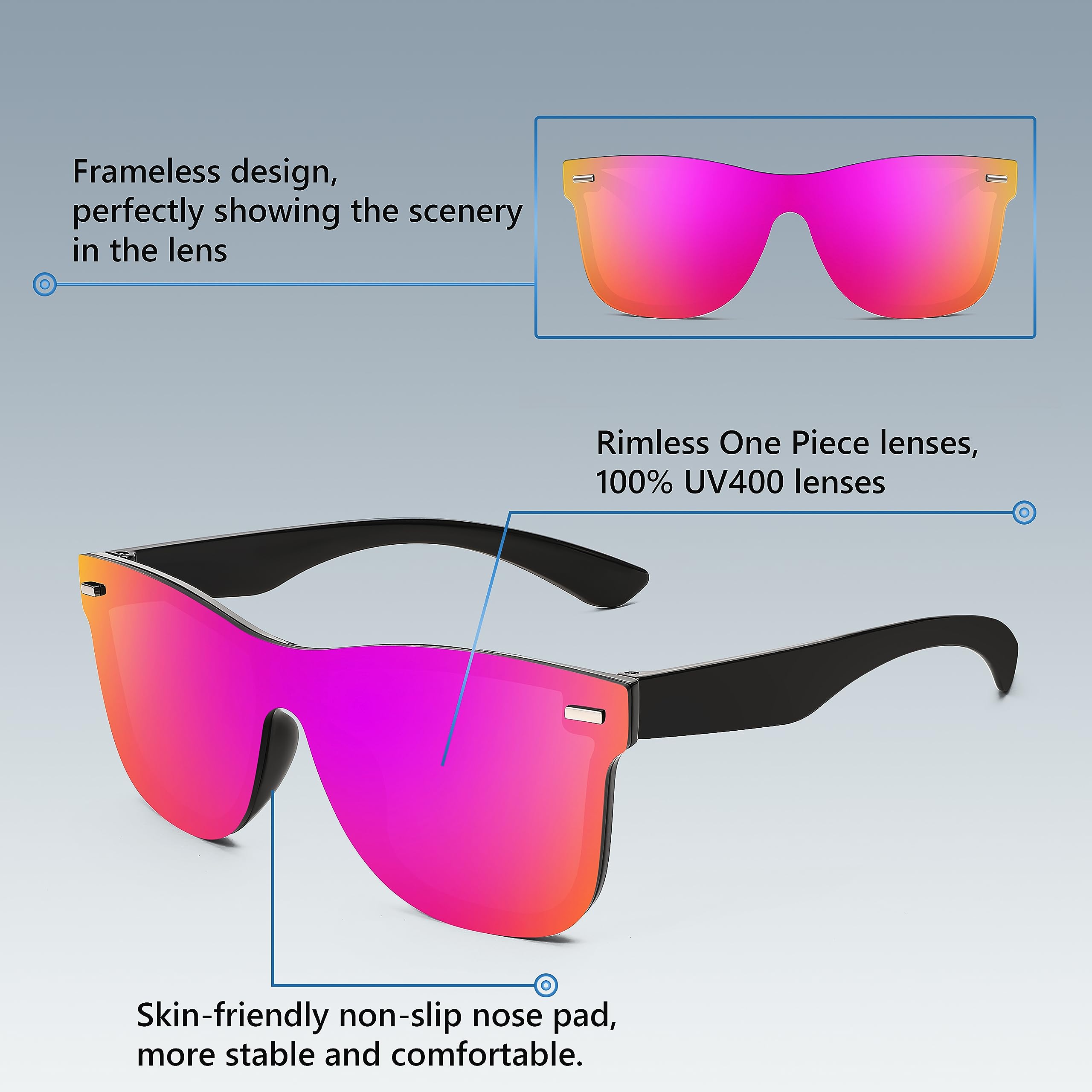 Foto 8 pulgar | Gafas De Sol Feisedy Con Lente Espejada Sin Montura B4114, Color Morado, 62 Mm - Venta Internacional.