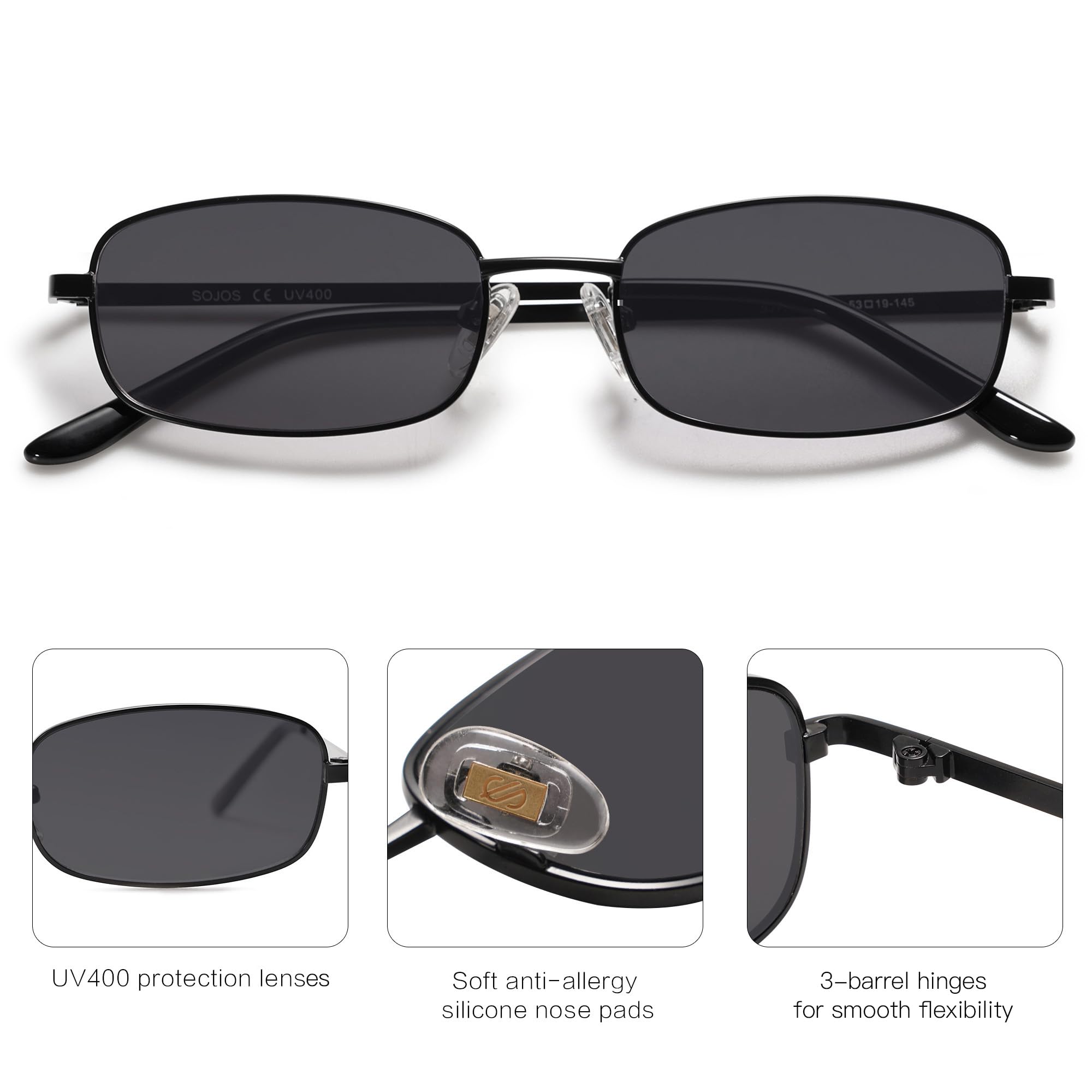 Foto 4 pulgar | Gafas De Sol Sojos Y2k Narrow Rectangle Sj1187 Negro/gris - Venta Internacional.