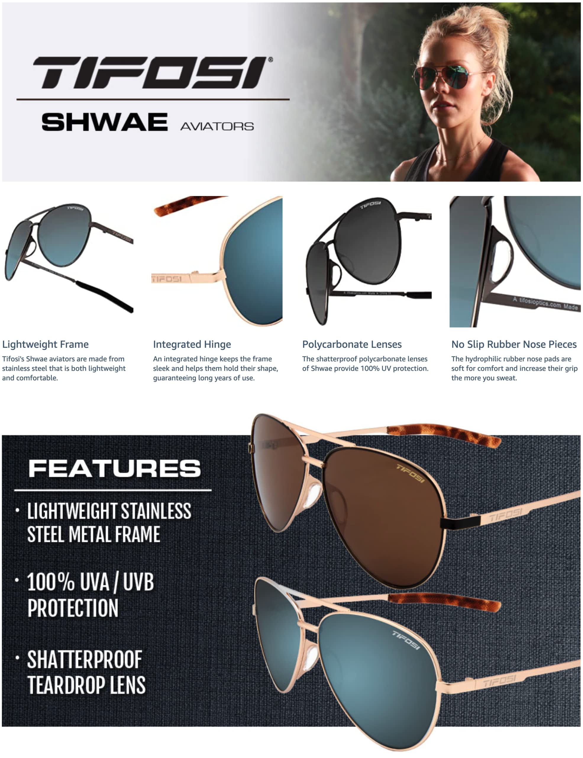 Foto 5 pulgar | Gafas De Sol Tifosi Optics Shwae Aviator Midnight Gold Con Marrón - Venta Internacional.