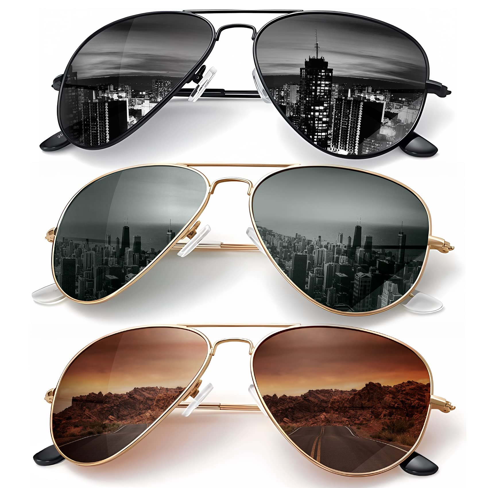 Gafas de Sol Kaliyadi Classic Aviator Polarizadas Uv62 mm Paquete De 3 - Venta Internacional