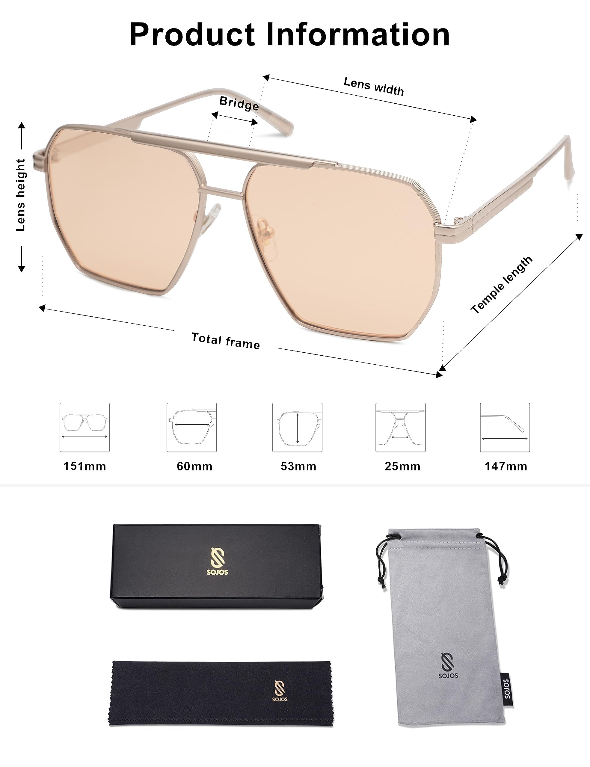 Foto 6 pulgar | Gafas De Sol Sojos Retro Oversized Cuadradas Polarizadas Sj1161 - Venta Internacional.