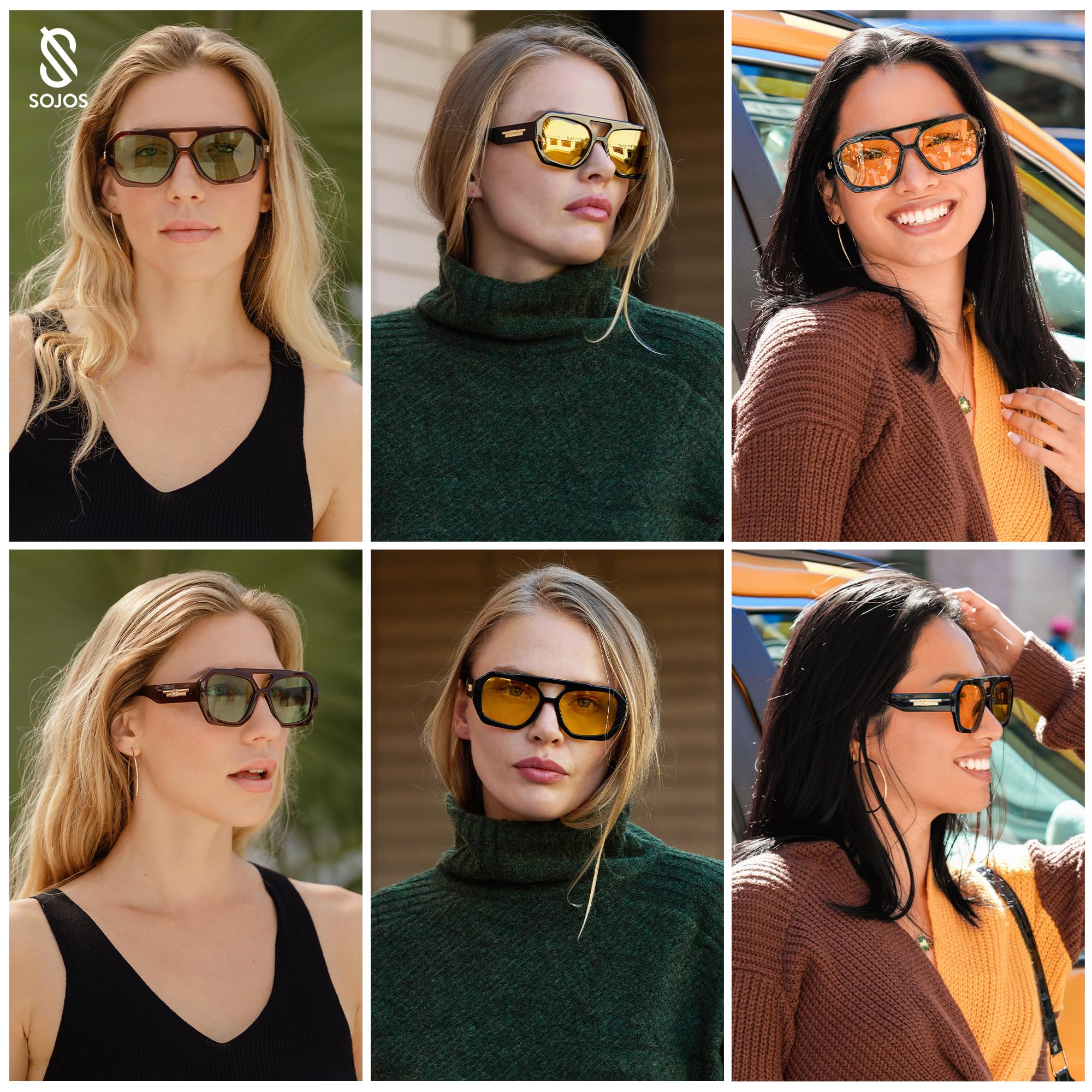 Foto 2 | Gafas De Sol Sojos Trendy Aviator Hexagonal Square Sj2288 - Venta Internacional.