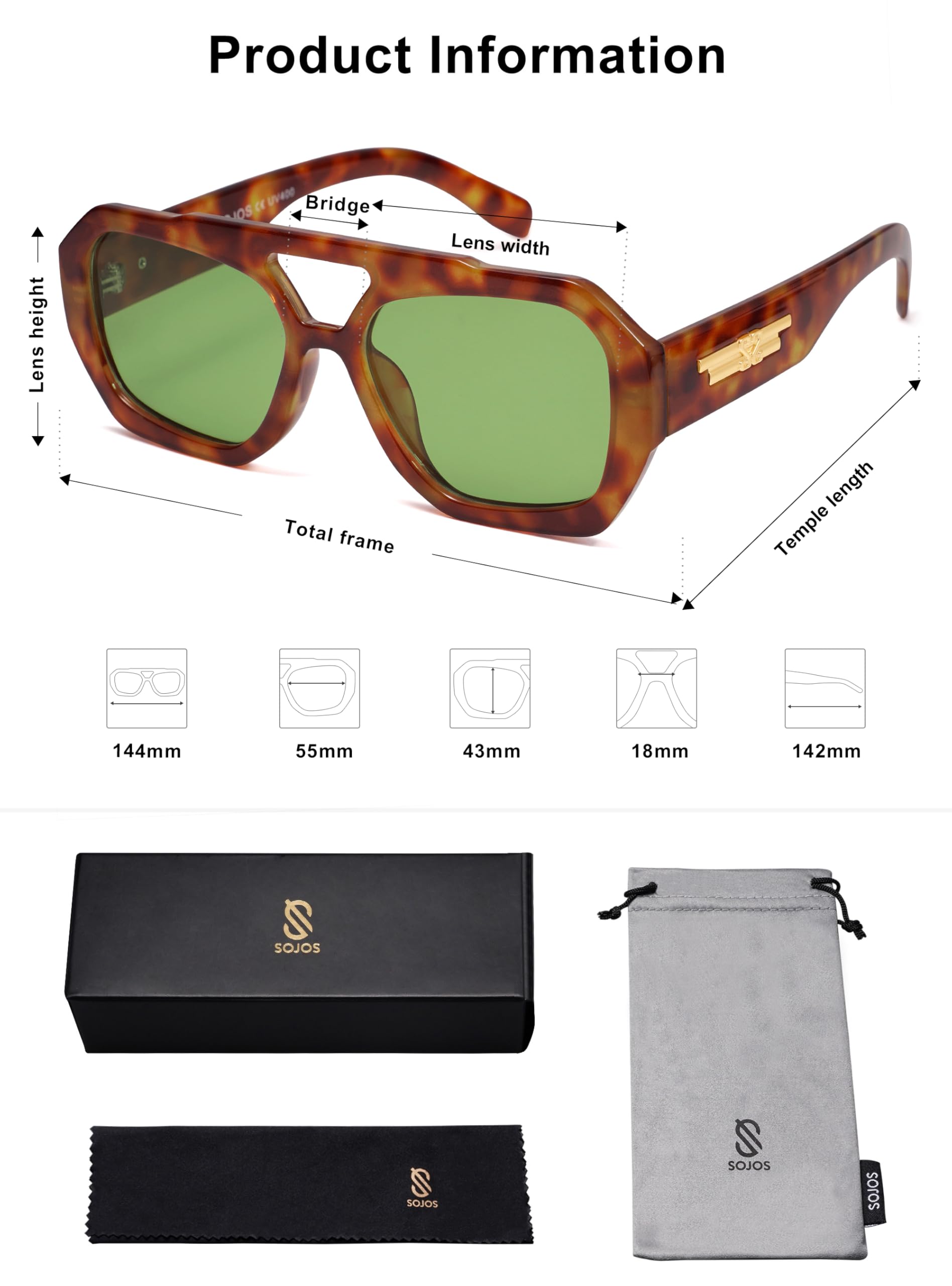 Foto 6 pulgar | Gafas De Sol Sojos Trendy Aviator Hexagonal Square Sj2288 - Venta Internacional.