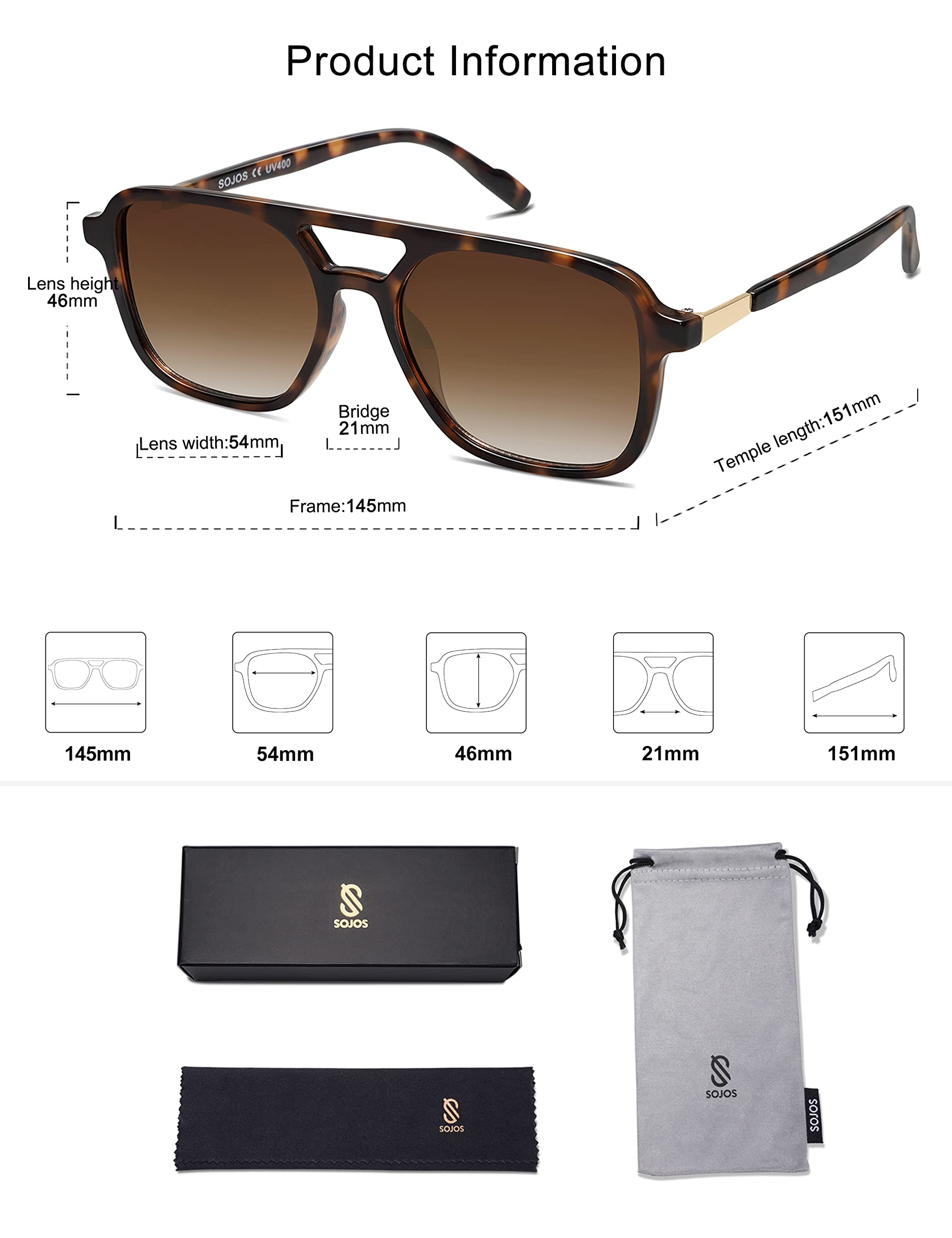Foto 6 pulgar | Gafas De Sol Sojos Retro Aviator Sj2202 Tortoise Para Mujer Y Hombre - Venta Internacional.