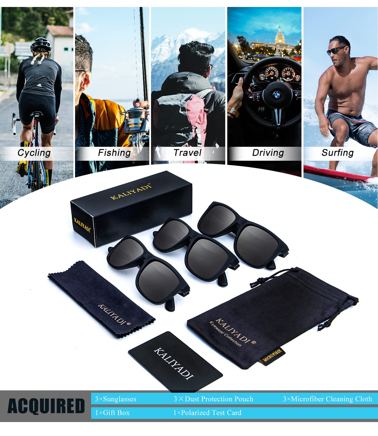 Foto 7 pulgar | Gafas De Sol Kaliyadi Con Protección Uv400 Polarizadas, Paquete De 3, Negras - Venta Internacional.